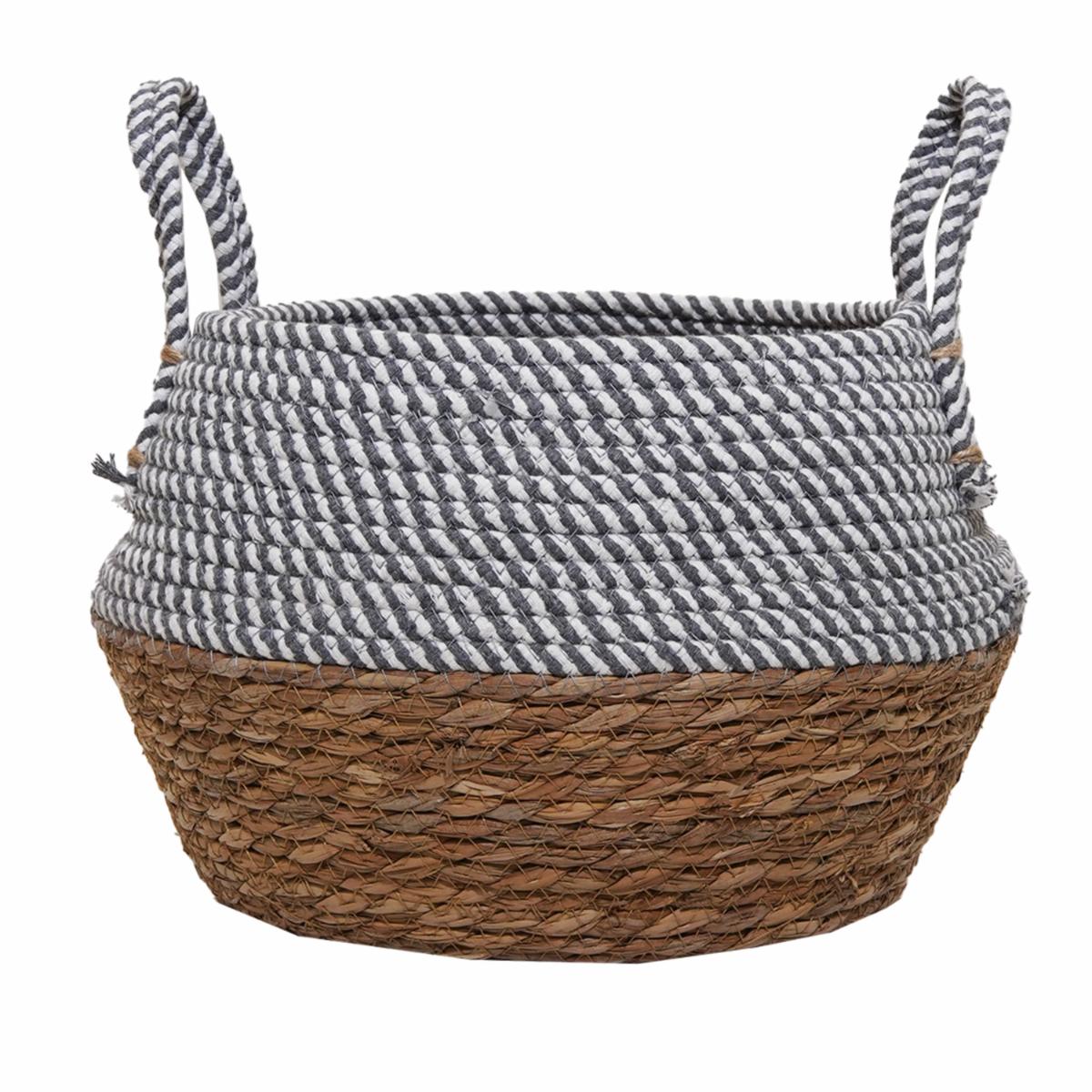 Cesto De Mimbre Color Gris Con Blanco FREE HOME Unidad