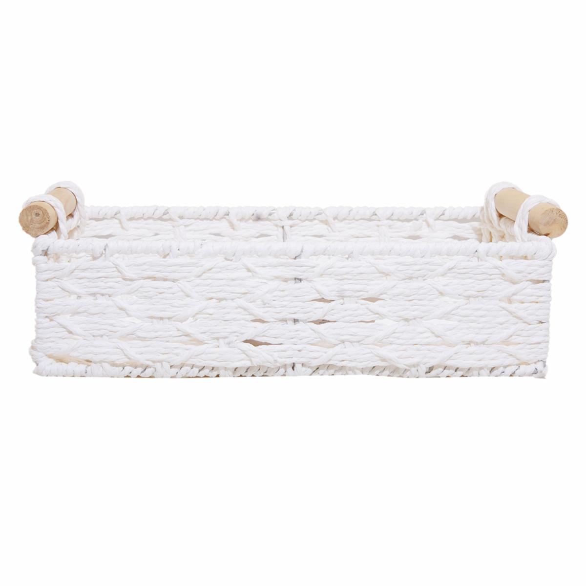Cesta Rectangular Azas De Madera Con Tejido Blanco FREE HOME Unidad