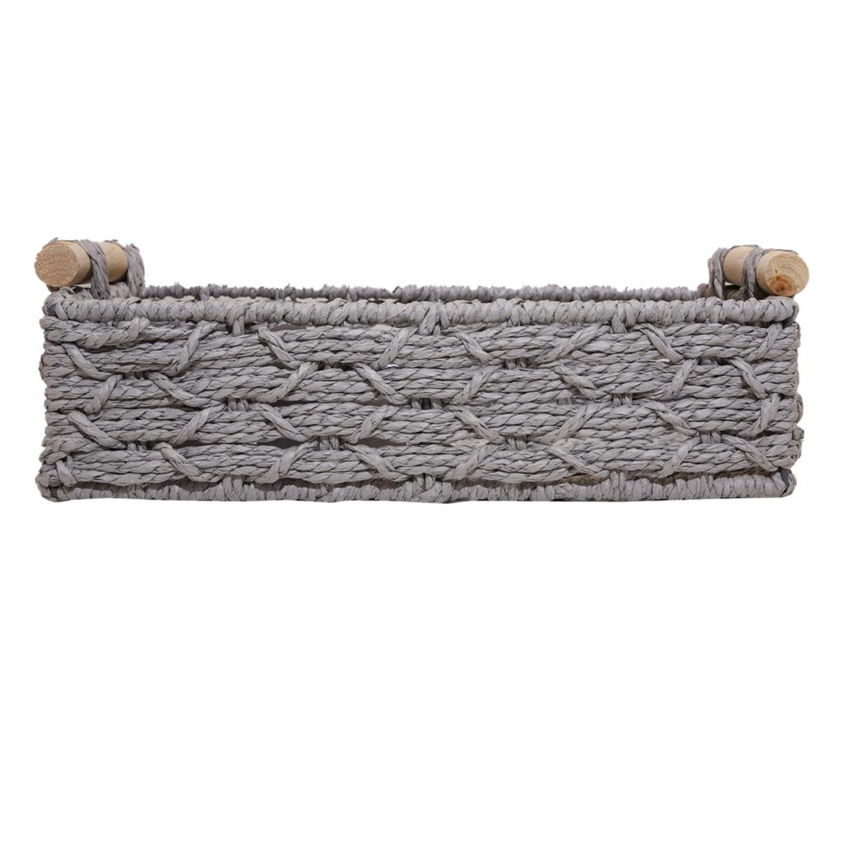 Cesta Rectangular Azas De Madera Con Tejido Gris FREE HOME Unidad