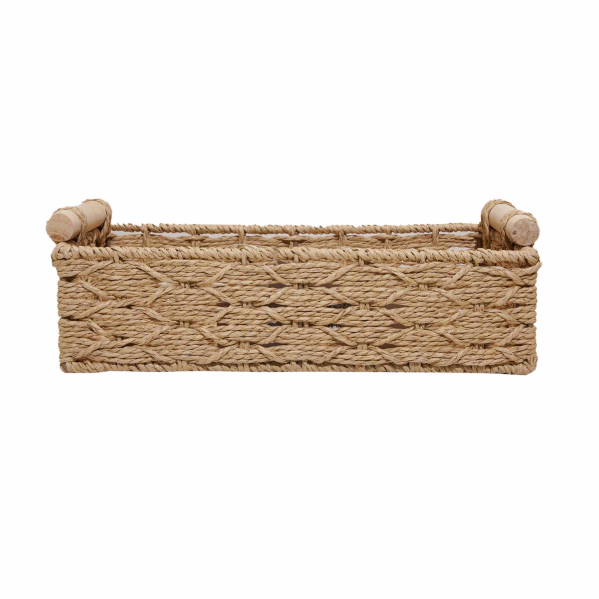 Cesta Rectangular Azas De Madera Con Tejido Café FREE HOME Unidad
