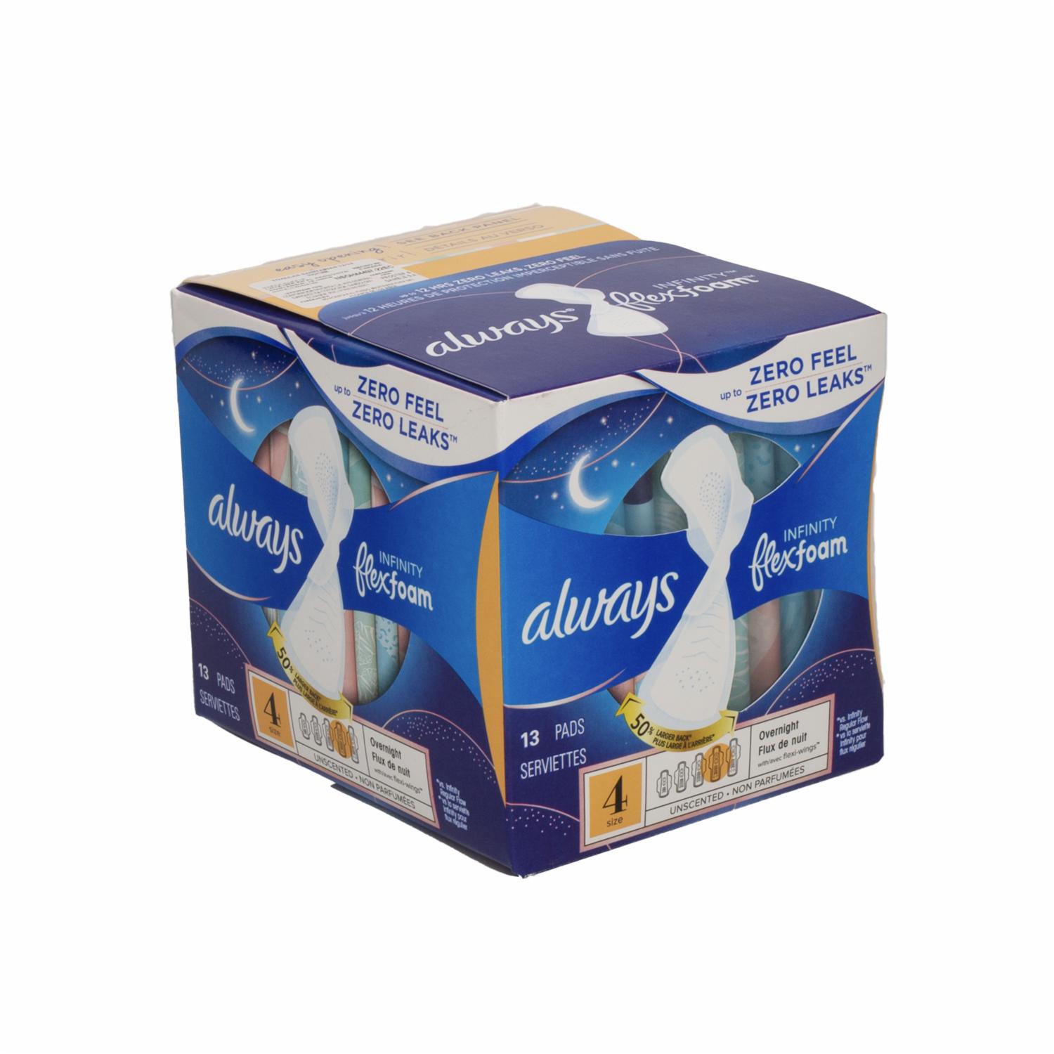 Pads Femeninas Infinity Flex Foam Tamaño 4 ALWAYS X 13 Uds
