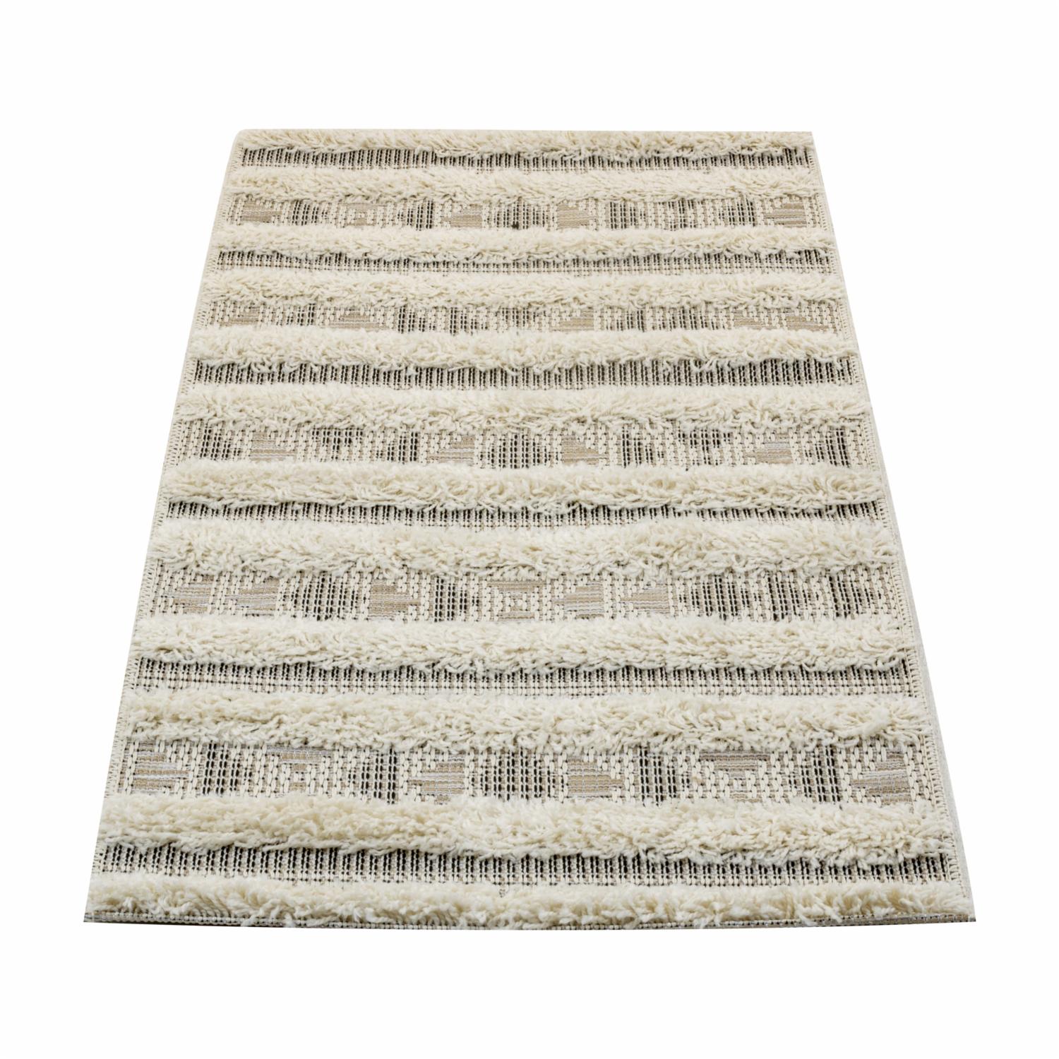 Alfombra Motivo Navajo Franjas Relieves Beige THREE CARPENTS 67 x 130 Cm