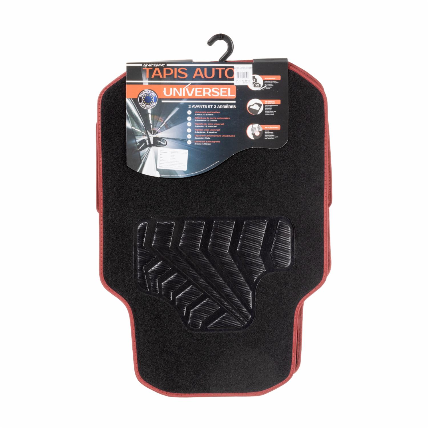 Moqueta Para Auto De Alfombra Con Filos Rojos CUSTO 4 Piezas