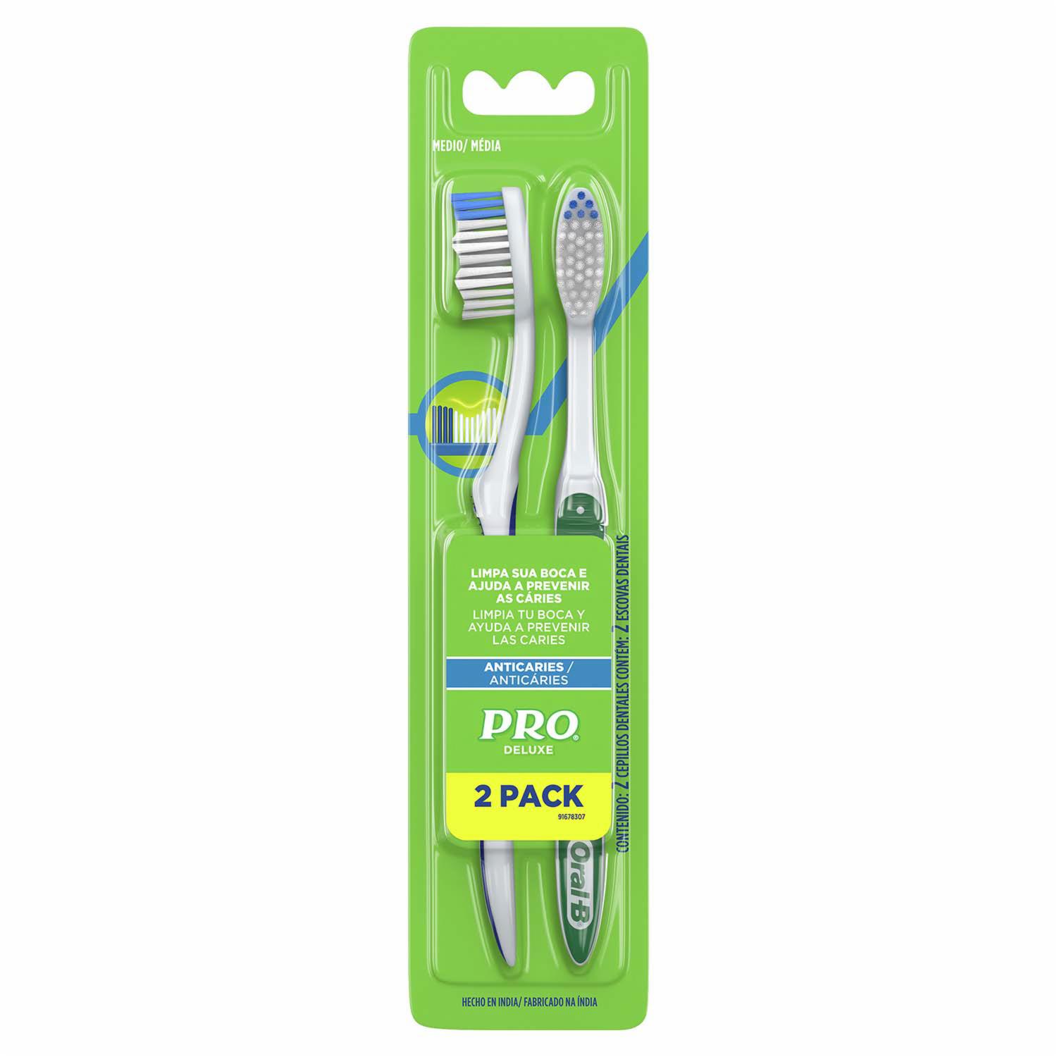 Cepillo Dental Deluxe Anticaries Cerdas Medianas PRO X2 Uds