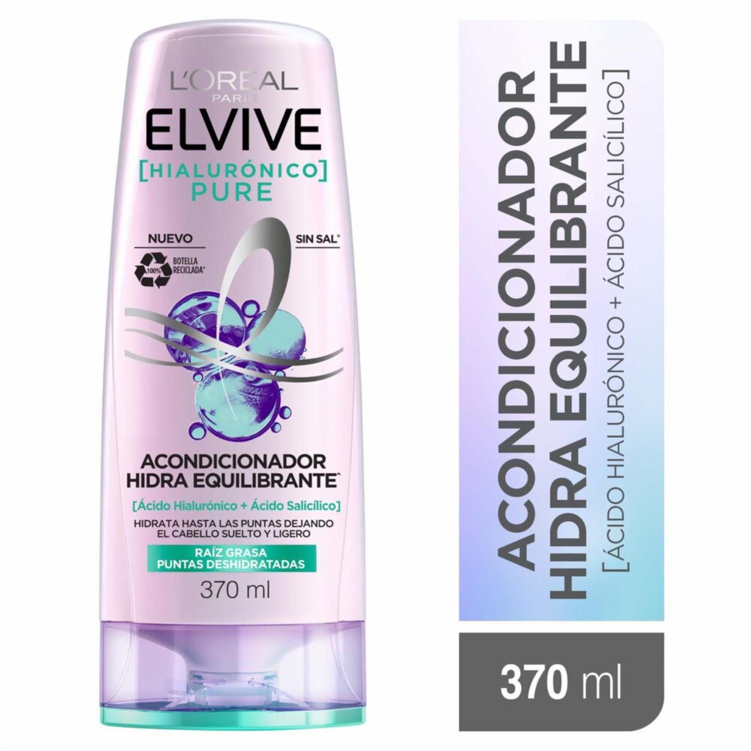 Acondicionador De Cabello Hialurónico Pure Para Raíz Grasa Y Puntas Deshidratadas ELVIVE L’ORÉAL 370 Ml