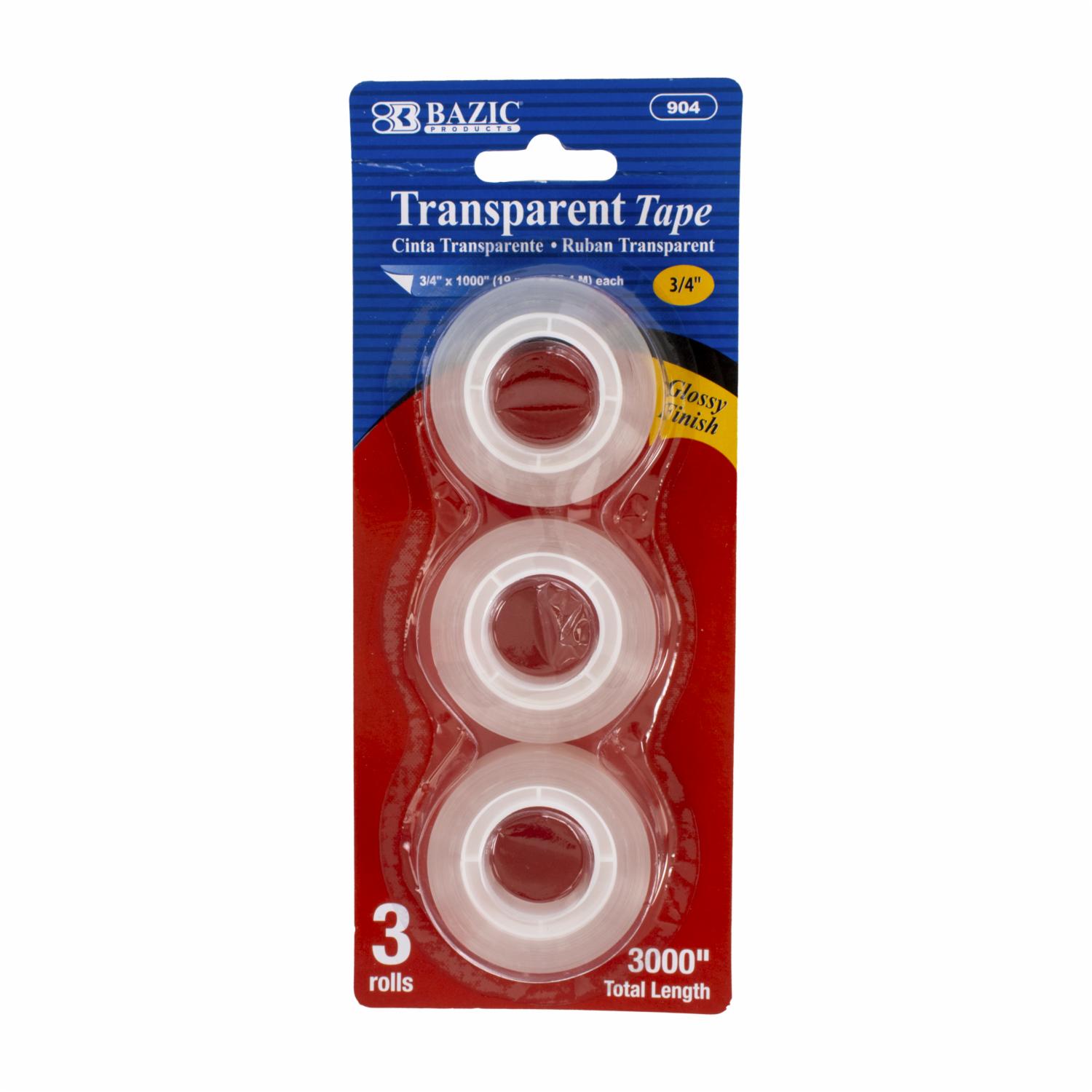 Cinta Adhesiva Transparente 3/4″ X 1000″ BAZIC X 3 Uds