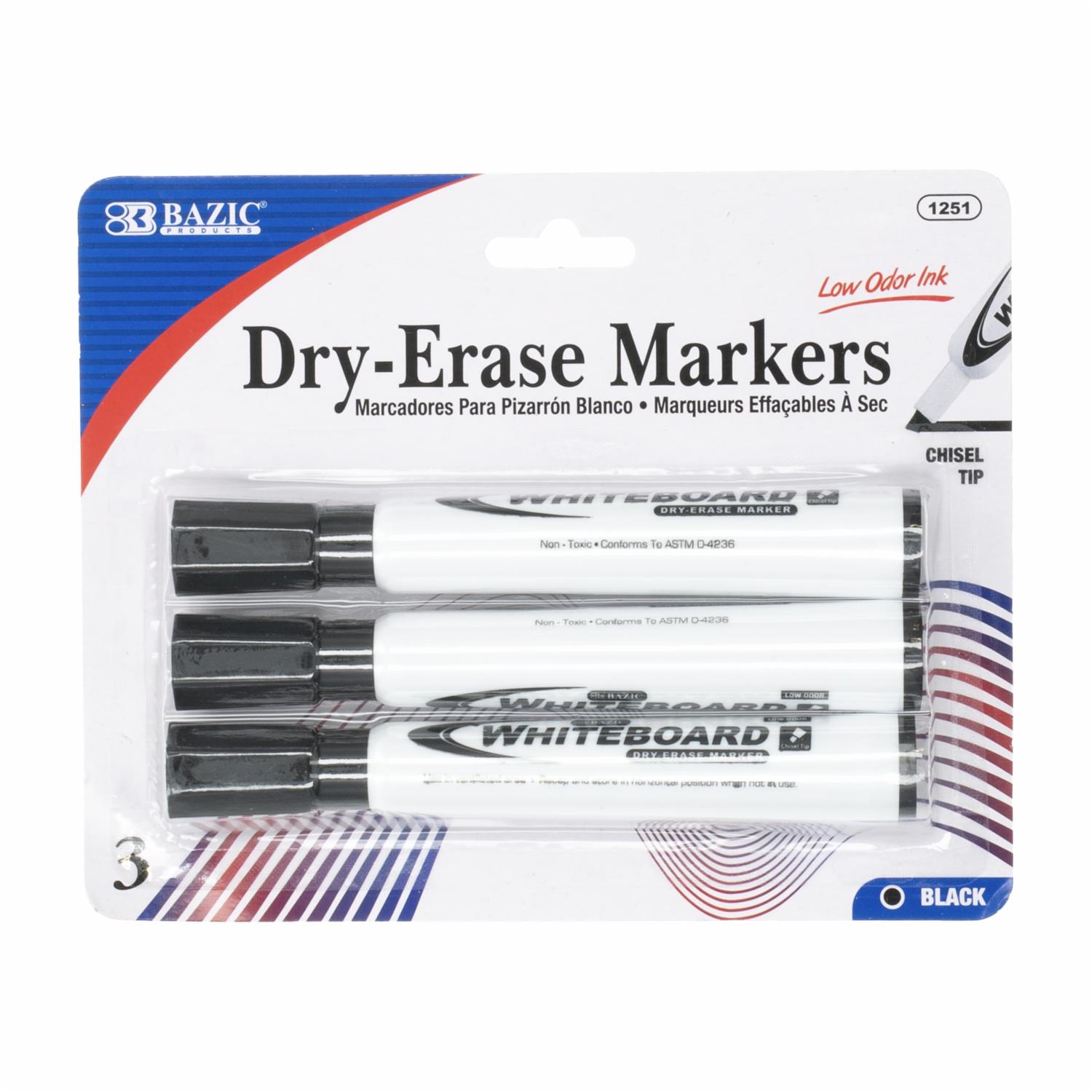 Marcadores Negro Chisel Tip Borrado En Seco BAZIC X3 Uds