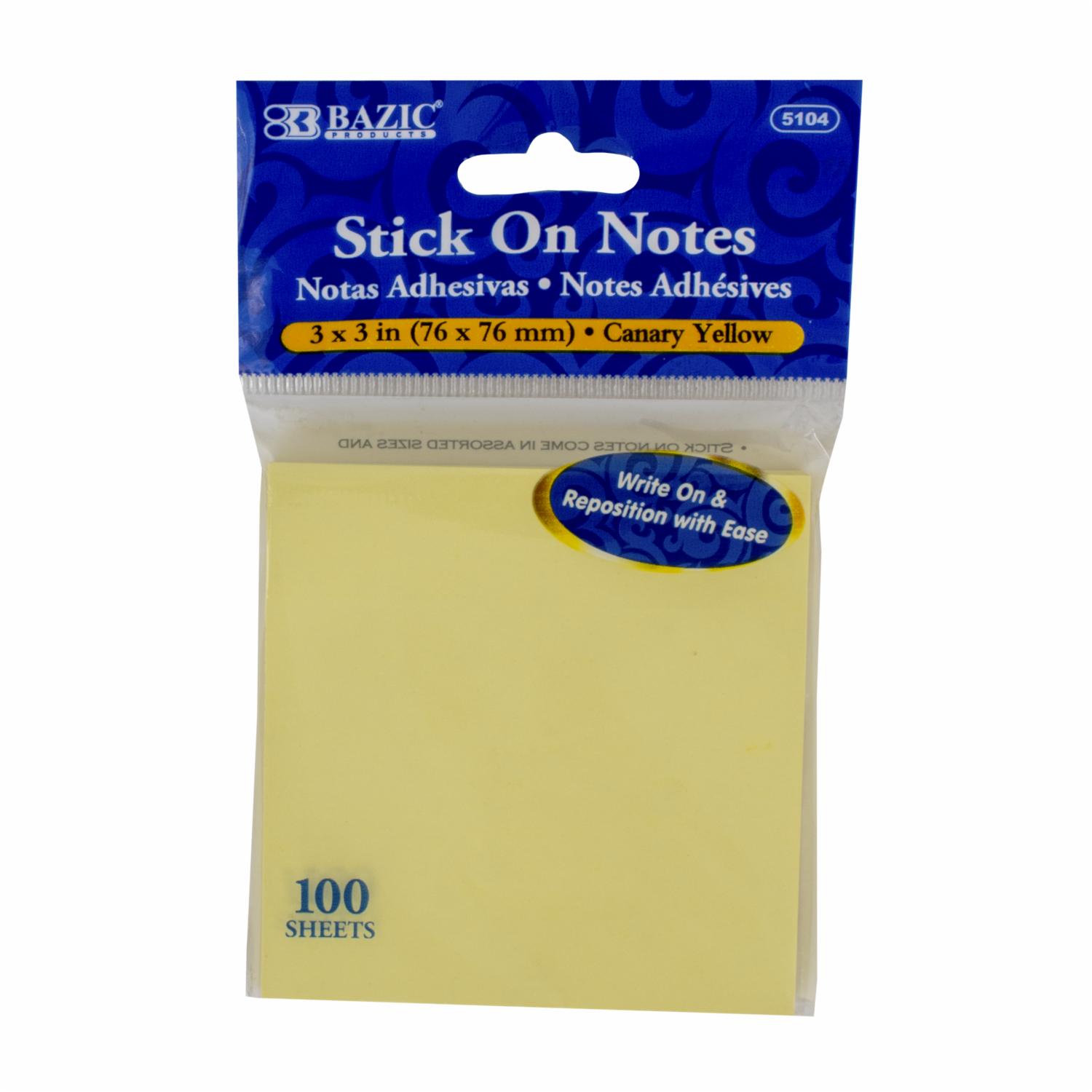 Notas Adhesivas Color Amarillo BAZIC X 100 Uds