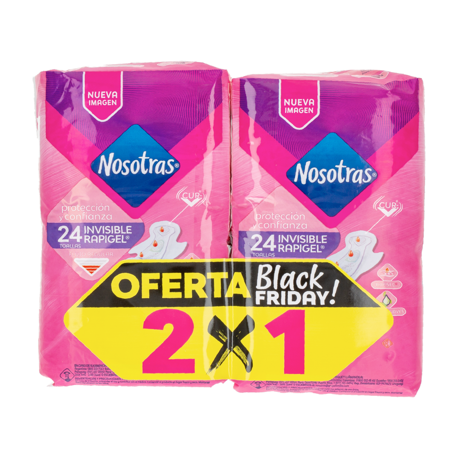 Toallas Sanitarias Invisible Rapigel Aloe 2X1 NOSOTRAS X 24 Uds