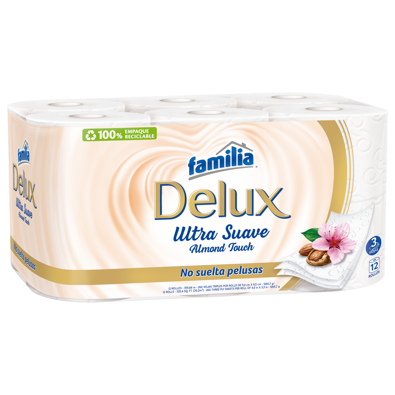 Papel Higiénico Delux Almendra FAMILIA 12 Rollos