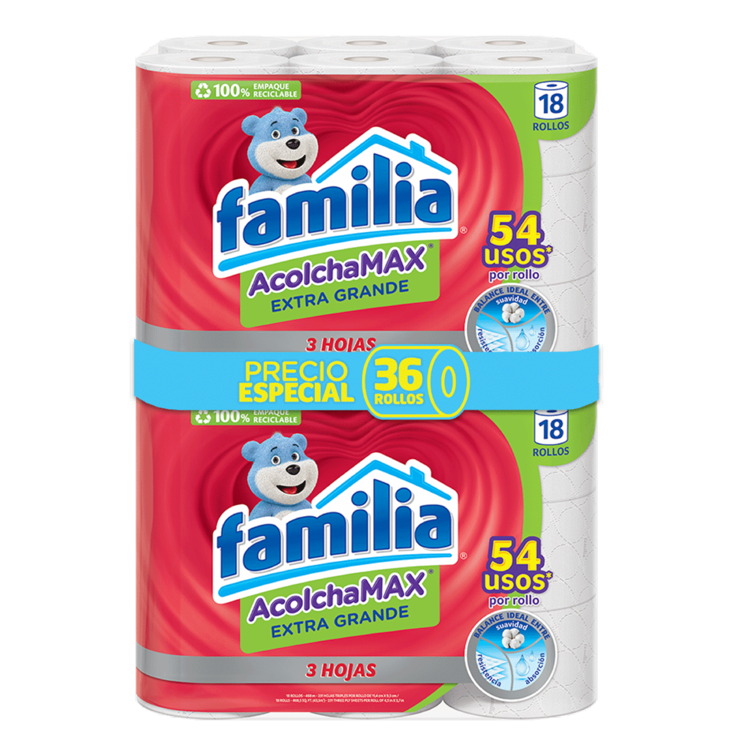 Papel Higiénico Acolchamax Extragrande Xg FAMILIA 36 Rollos