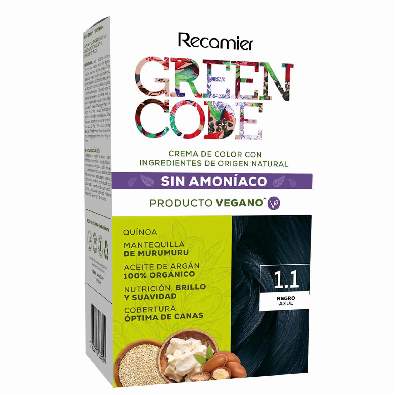 Tinte De Cabello Negro Azulado 1.1 Sin Amoníaco GREEN CODE Kit 50 G