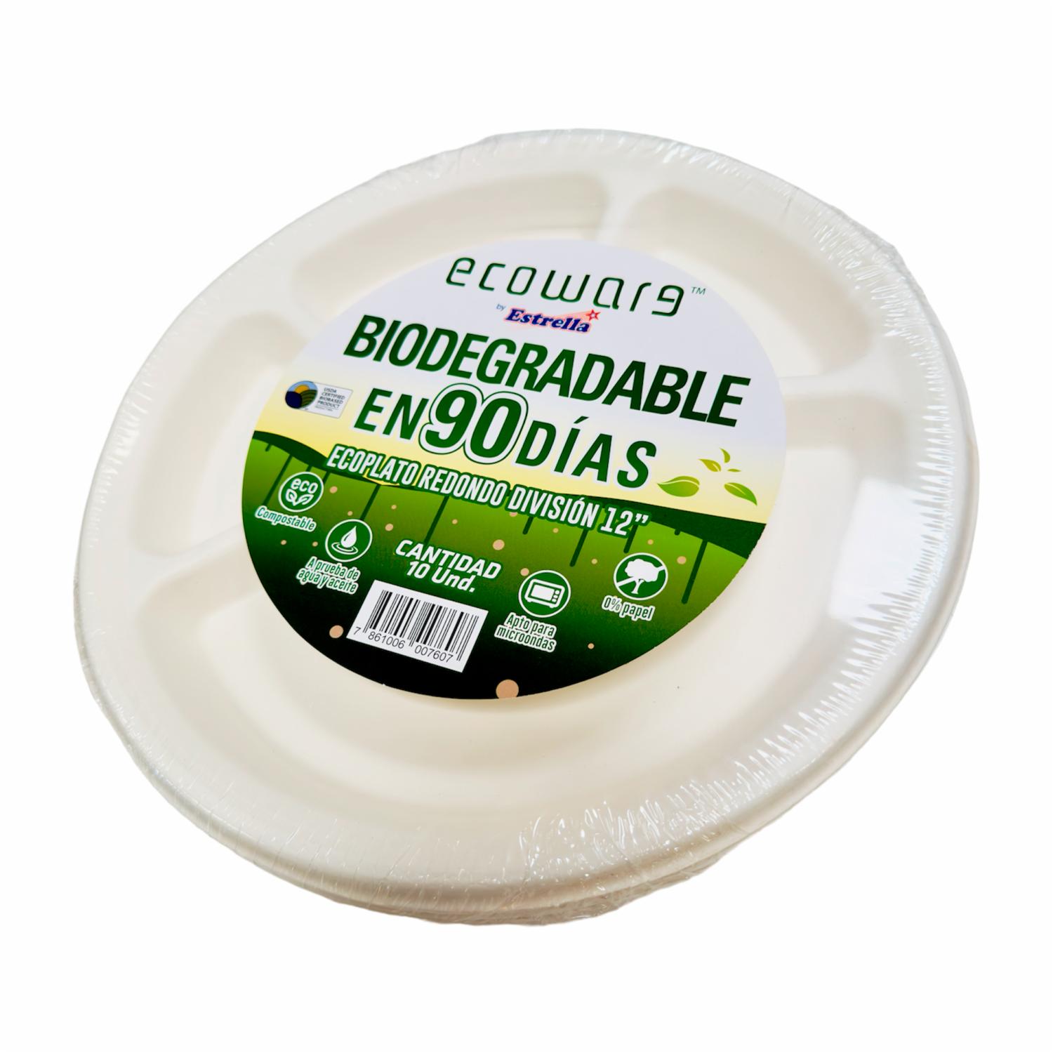 Plato Redondo División 12″  Biodegradable ECOWARE X 10 Uds