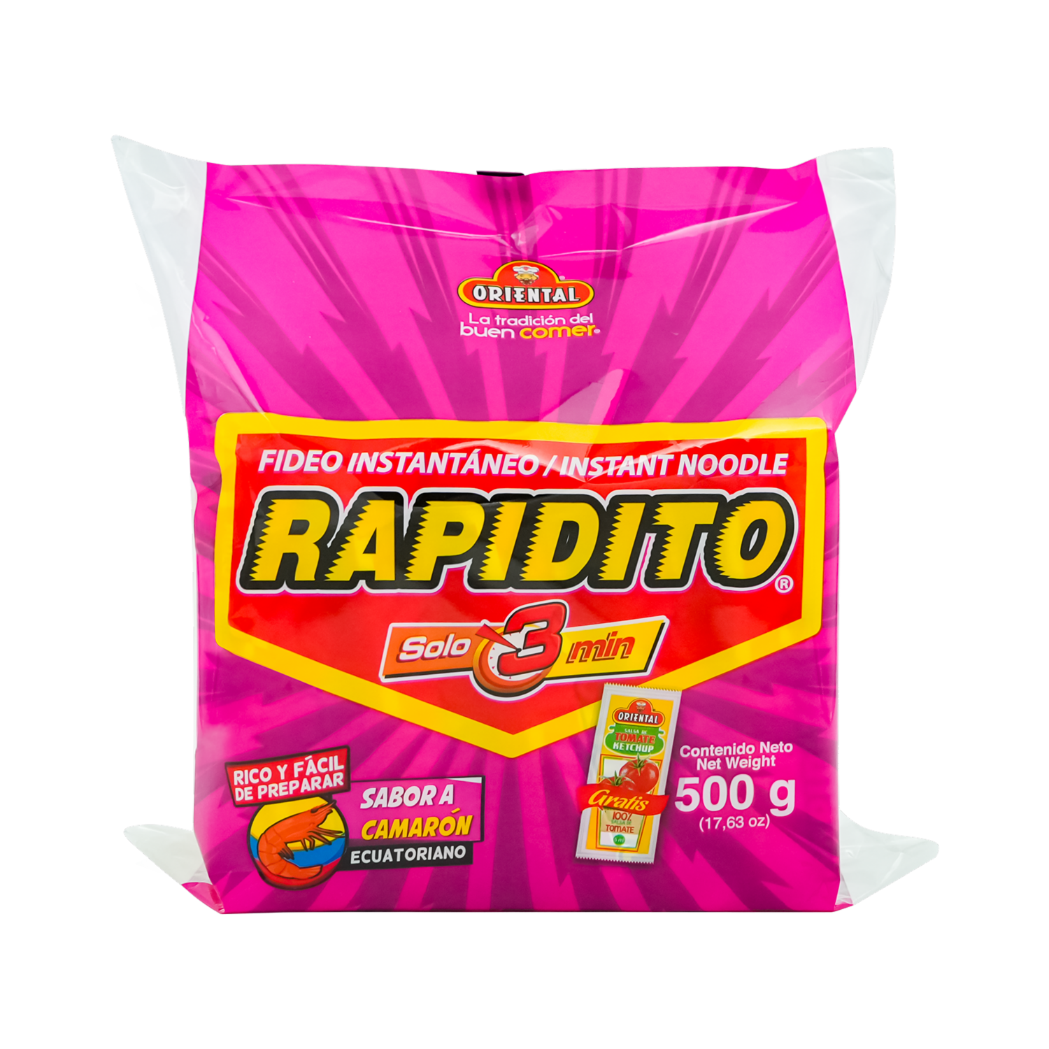 Fideo Instantáneos Rapidito De Camarón ORIENTAL 5 X 100 G