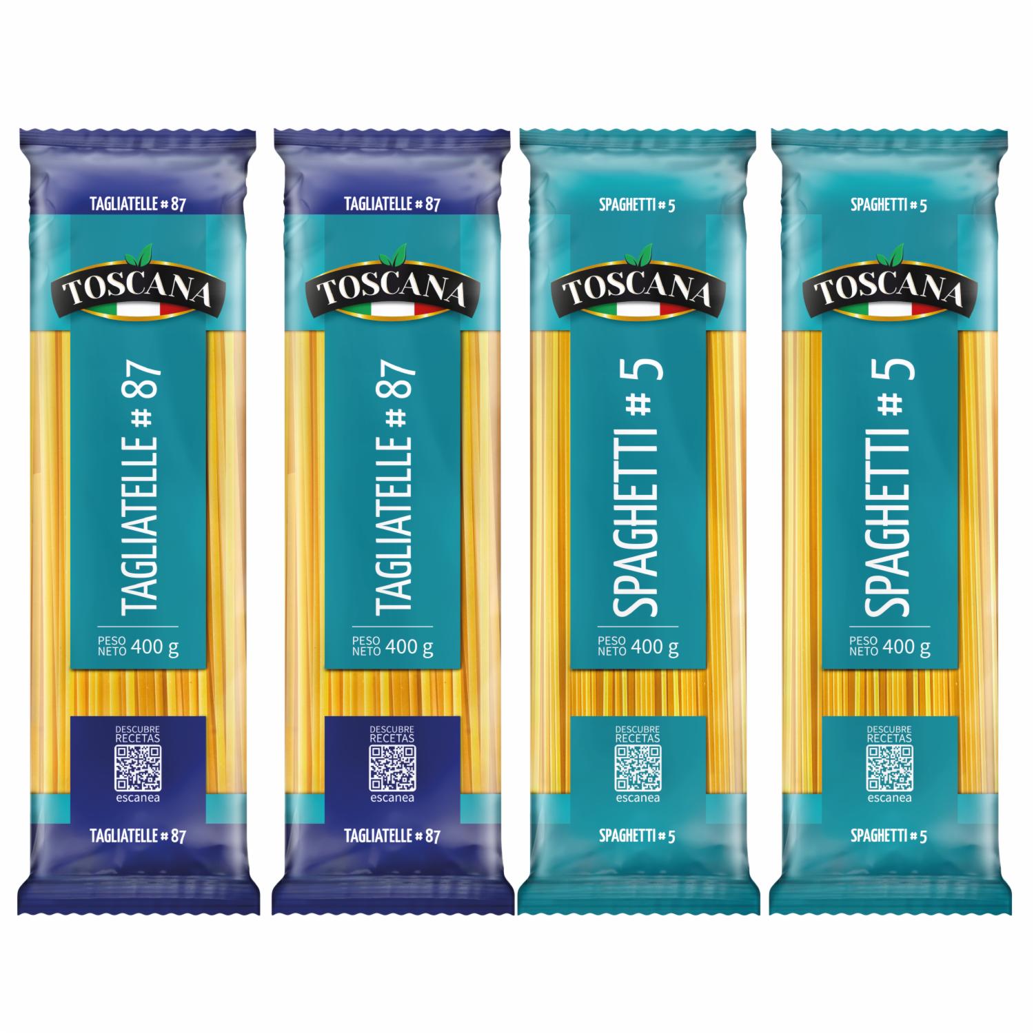 Fideo Pack 2Tagliatelle N°87 + 2 Spaghetti N°5 TOSCANA 4X400 G