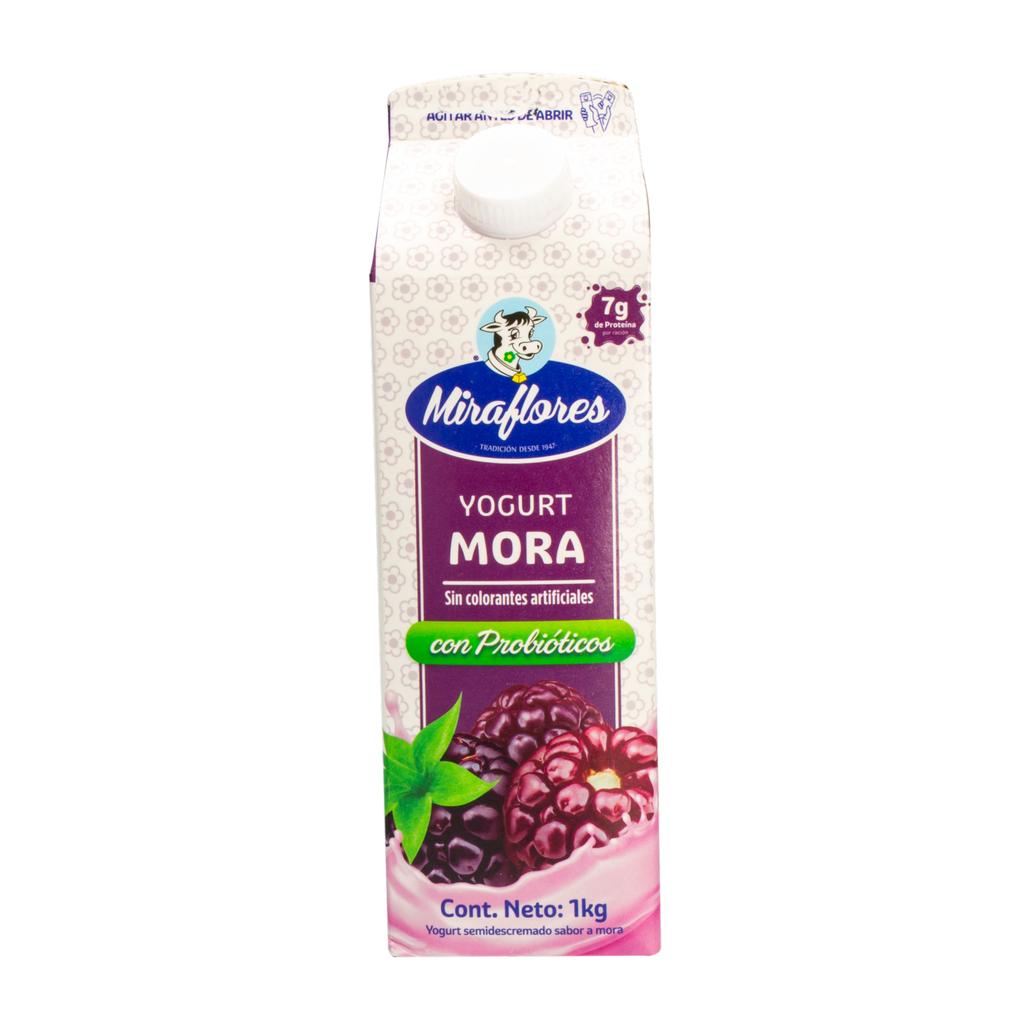 Yogurt Semidescremado Sabor A Mora Con Probióticos MIRAFLORES EcoPack 1Kg