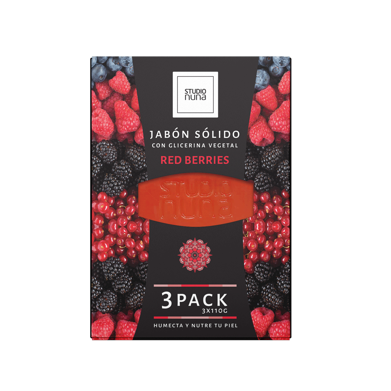 Jabón En Barra Con Glicerina Vegetal Red Berries STUDIO NUNA 3X110 G