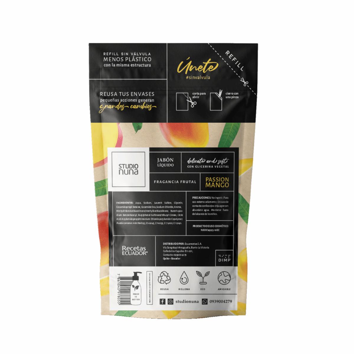 Jabón Líquido Con Glicerina Vegetal Aroma A Passion De Mango STUDIO NUNA 500 Ml - Imagen 3