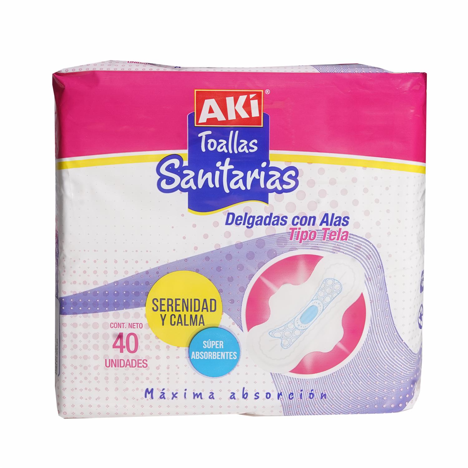 Toallas Sanitarias Delgada Con Alas AKÍ X 40 Uds