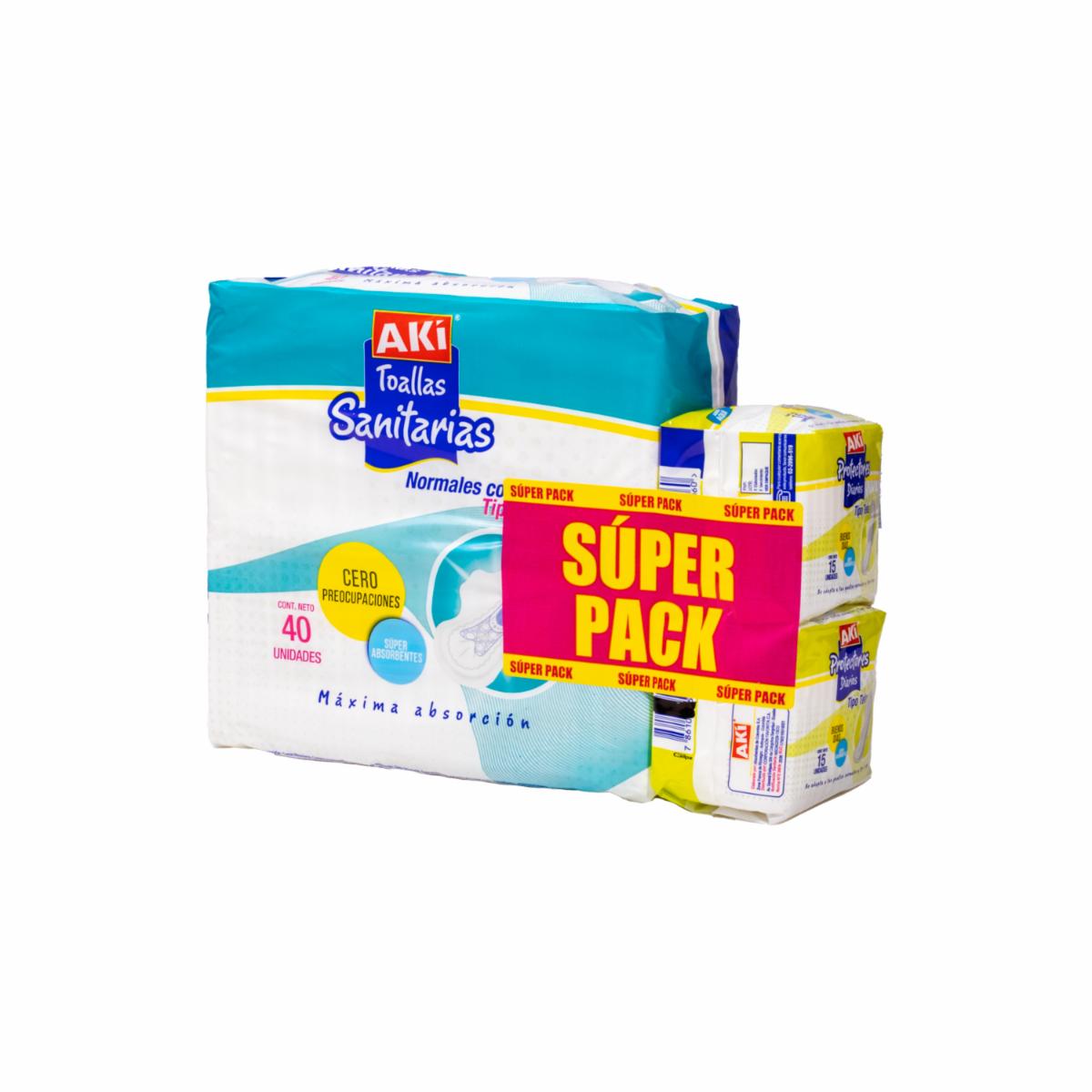Toalla Anatómica + Protector AKÍ 40 U + 2 Pack X 15
