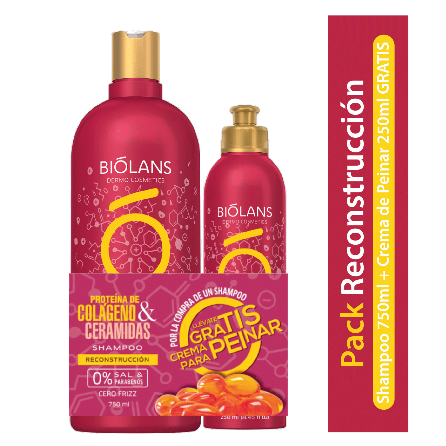 Kit Capilar Shampoo Proteína de Colágeno & Ceramidas + Crema Para Peinar BIÓLANS 750 Ml + 250 Ml