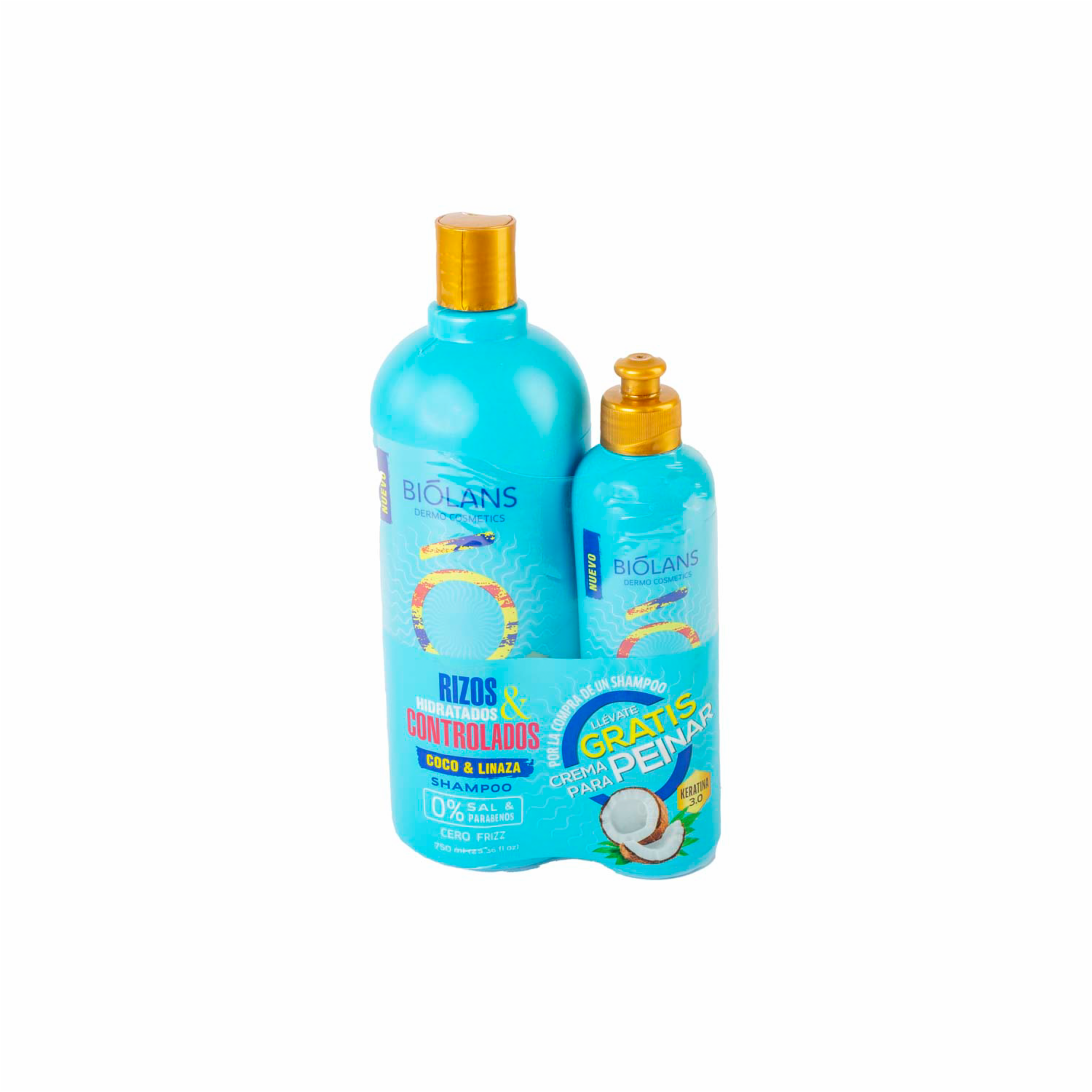 Shampoo De Cabello Rizos Control Coco Linaza + Crema De Peinar Risos BIÓLANS 750 Ml