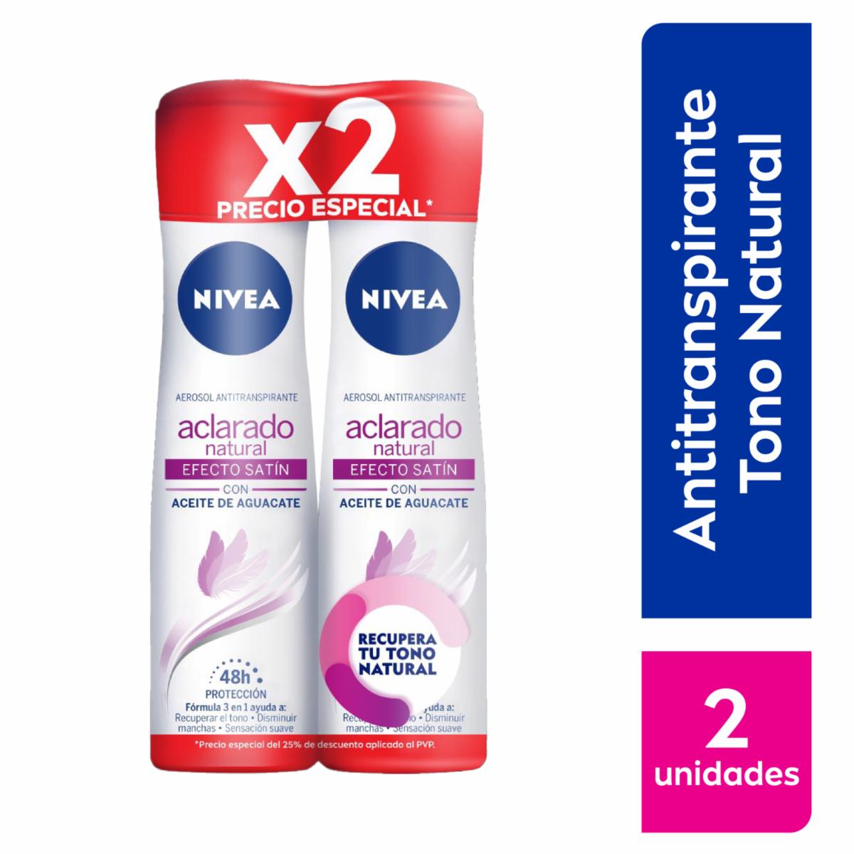 Desodorante En Aerosol Para Dama Tono Natural Efecto Satín NIVEA Pack X2 X 150 Ml