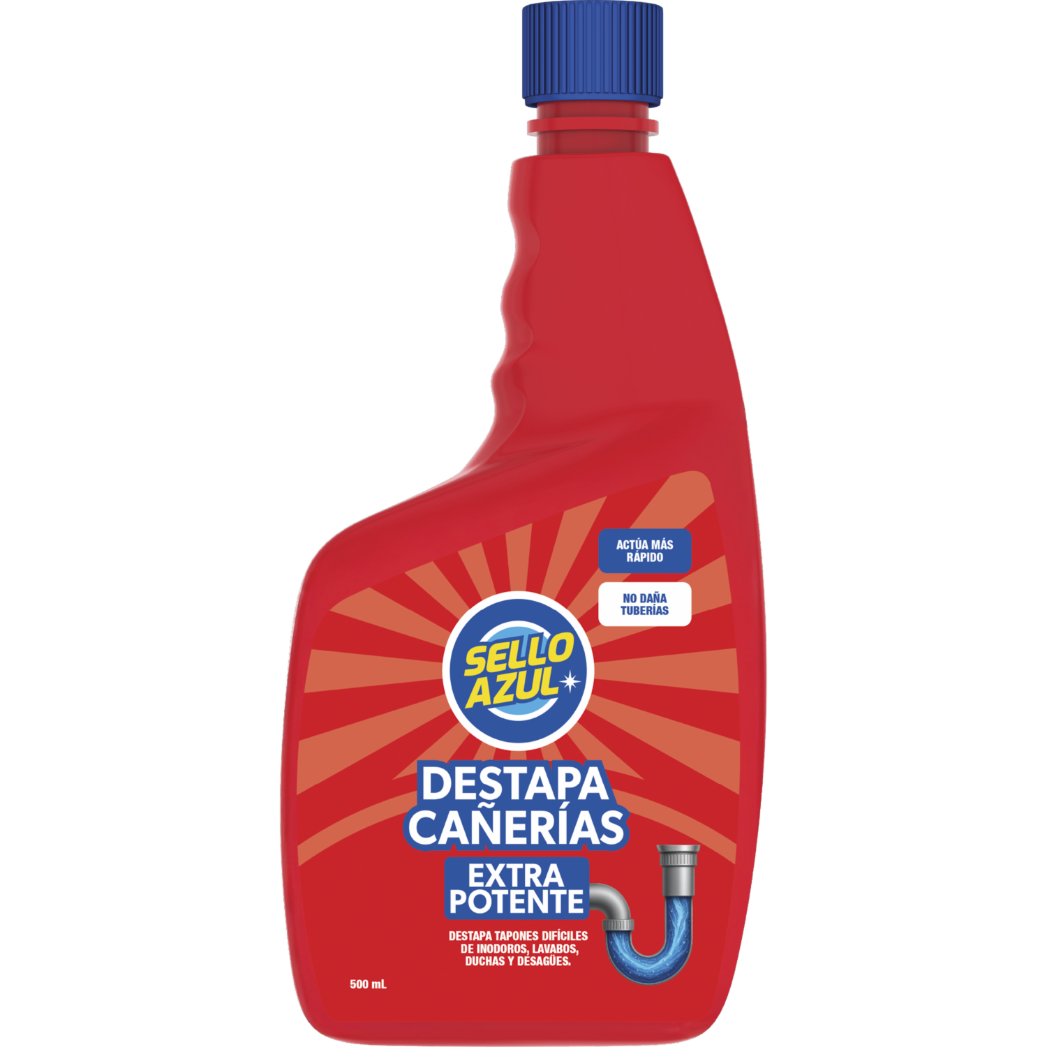 Destapador De Cañerías Lejía Líquida Extra Potente SELLO AZUL 500 Ml
