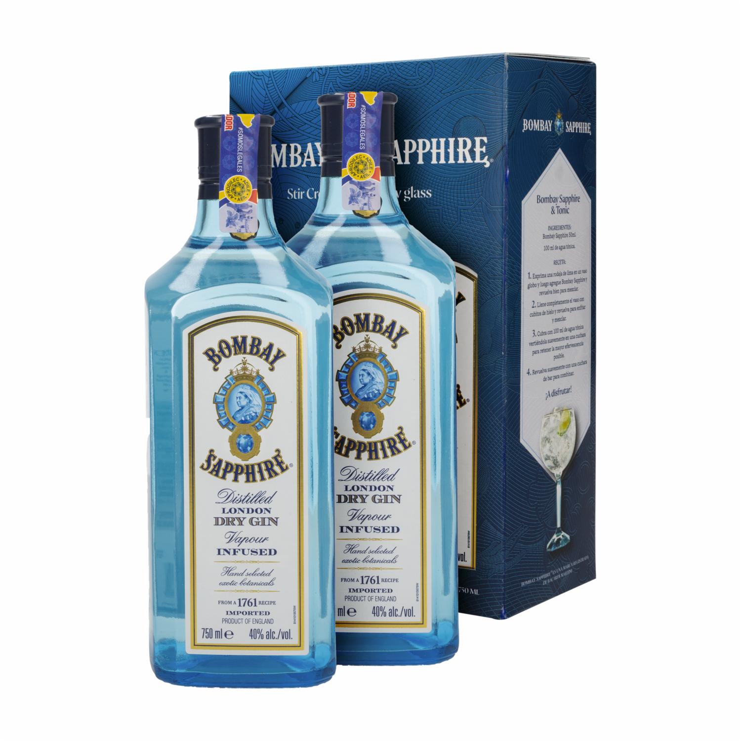 Ginebra Sapphire BOMBAY Pack 2 X 750 Ml