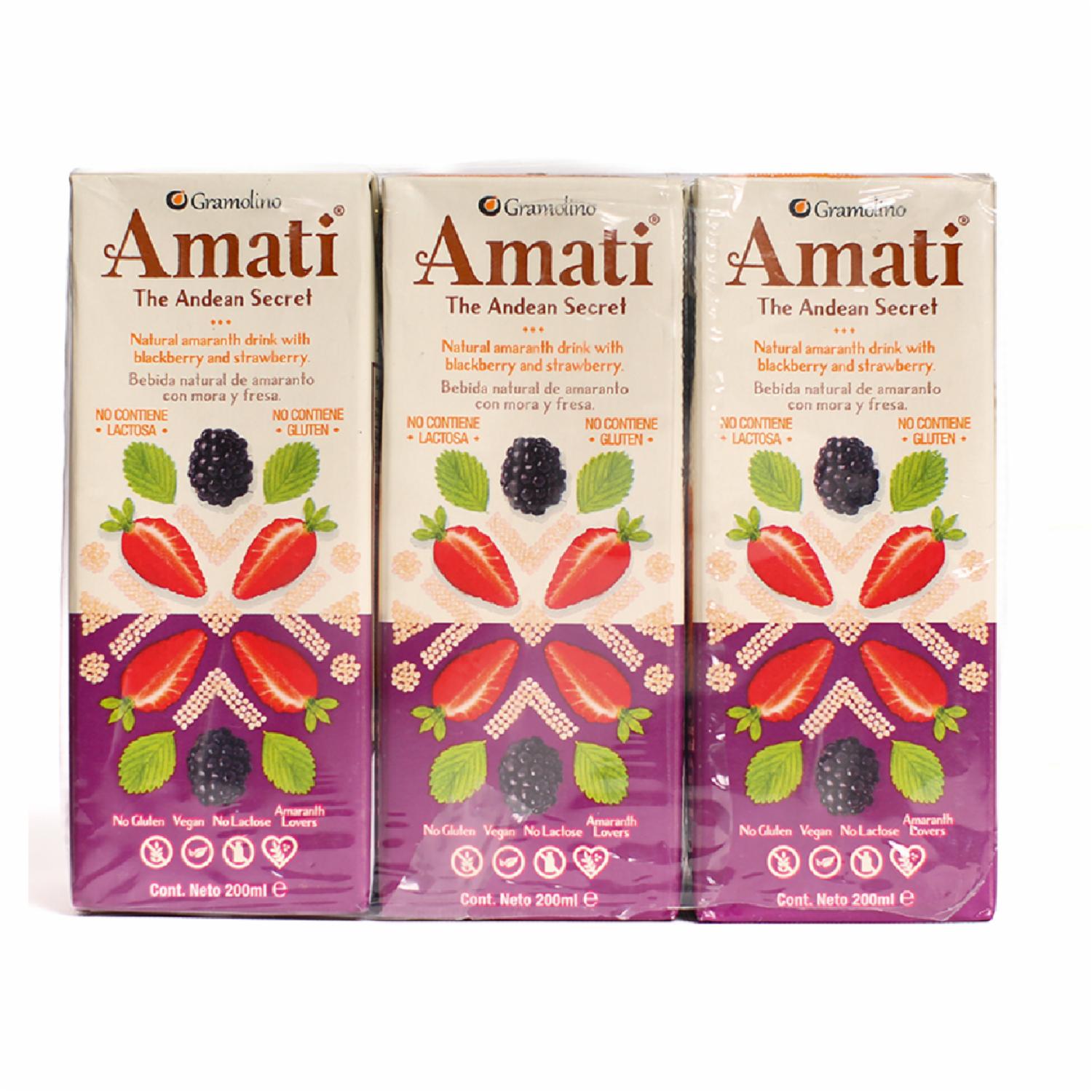 Bebida De Amaranto Con Frutos Rojos Sin Gluten Sin Lactosa AMATI THE ANDEAN SECRET 6 X 200 Ml