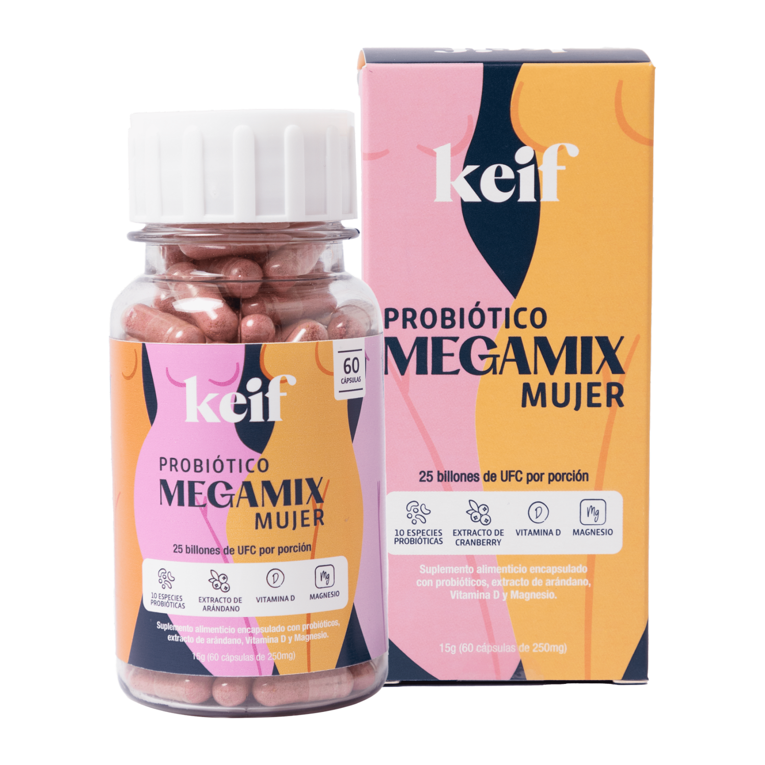 Megamix Probióticos Suplemento Alimenticio Para Mujer KEIF 60 Cápsulas De 250 Mg
