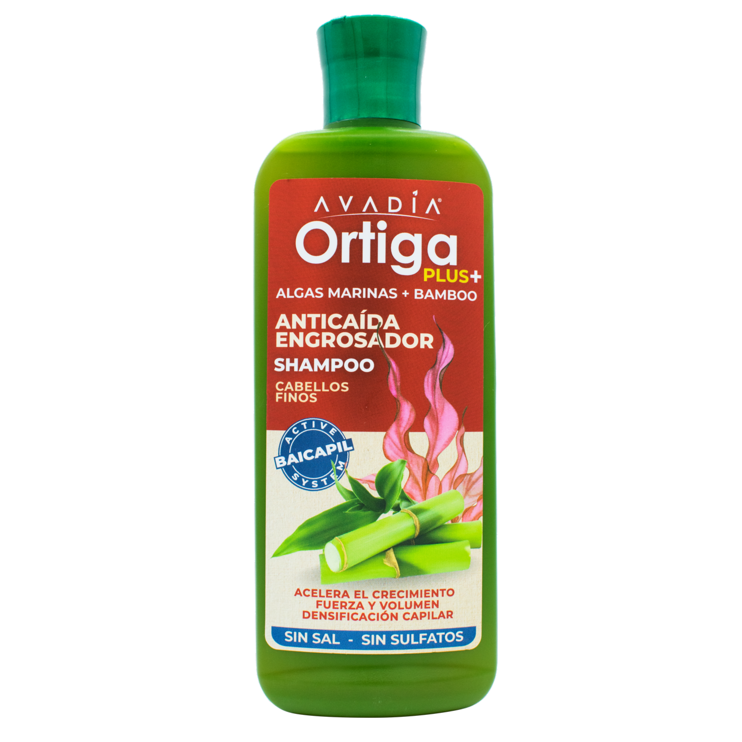 Shampoo De Cabello Ortiga Plus Anticaída Engrosador Algas Marinas Y Bamboo AVADÍA 400 Ml