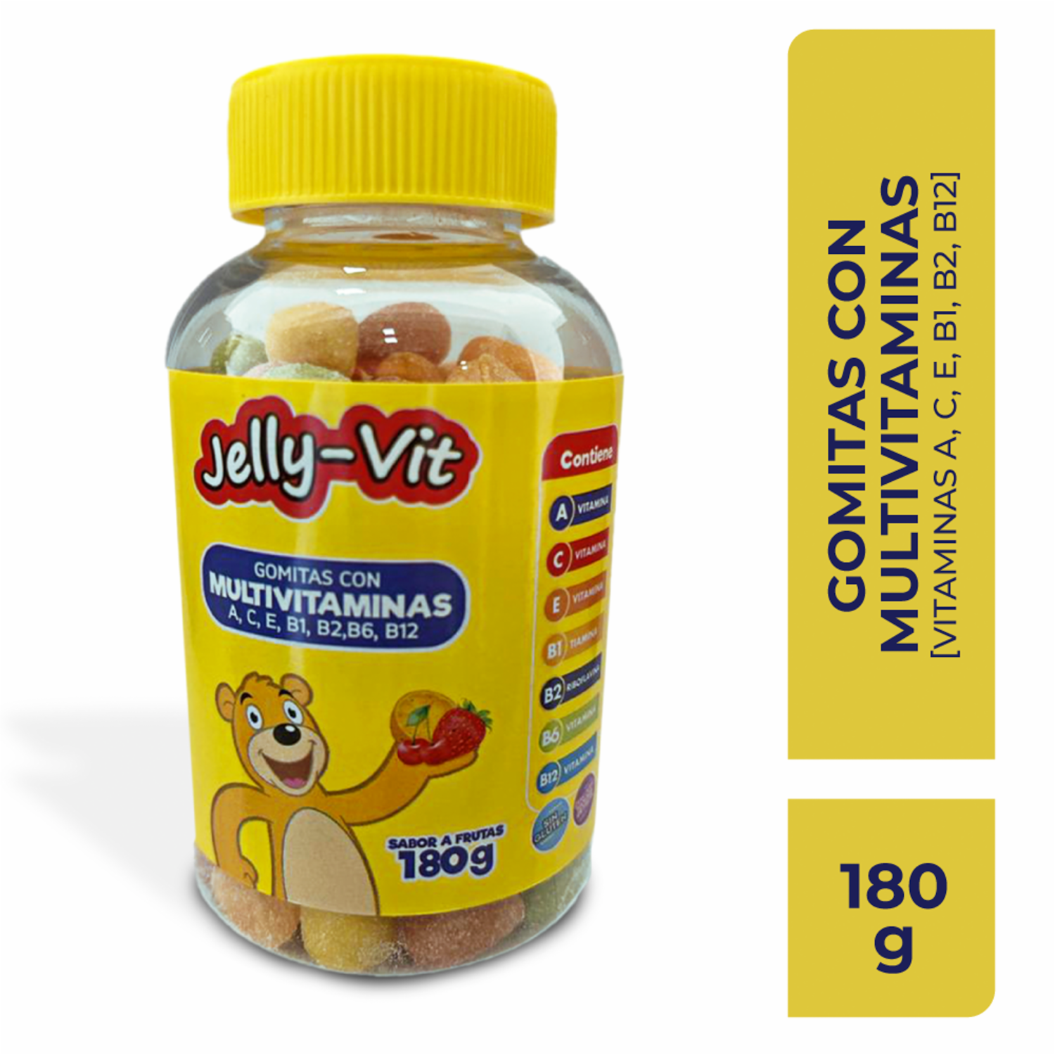 Gomitas Con Multivitaminas A, C, E, B1, B2, B6, B12 Sabor A Frutas JELLY-VIT 90 Uds 180 G