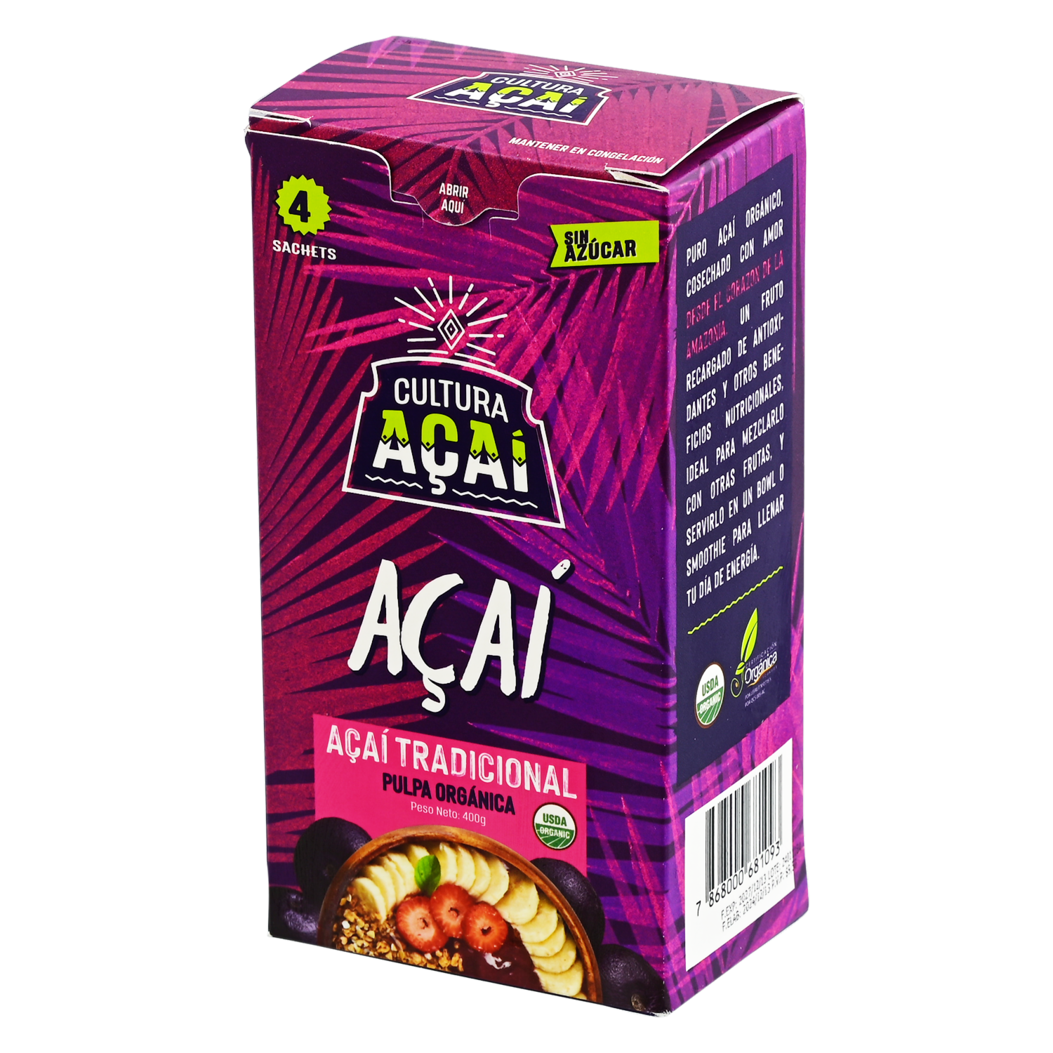 Açaí Orgánico Pulpa Congelada CULTURA AÇAÍ 4X100 G