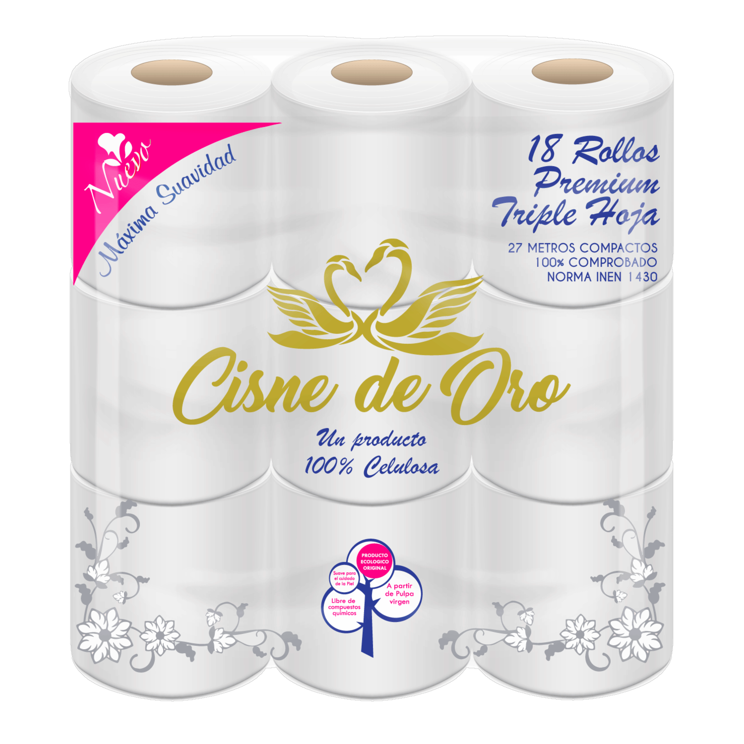 Papel Higiénico Máxima Suavidad Premium Triple Hoja CISNE DE ORO 18 Rollos