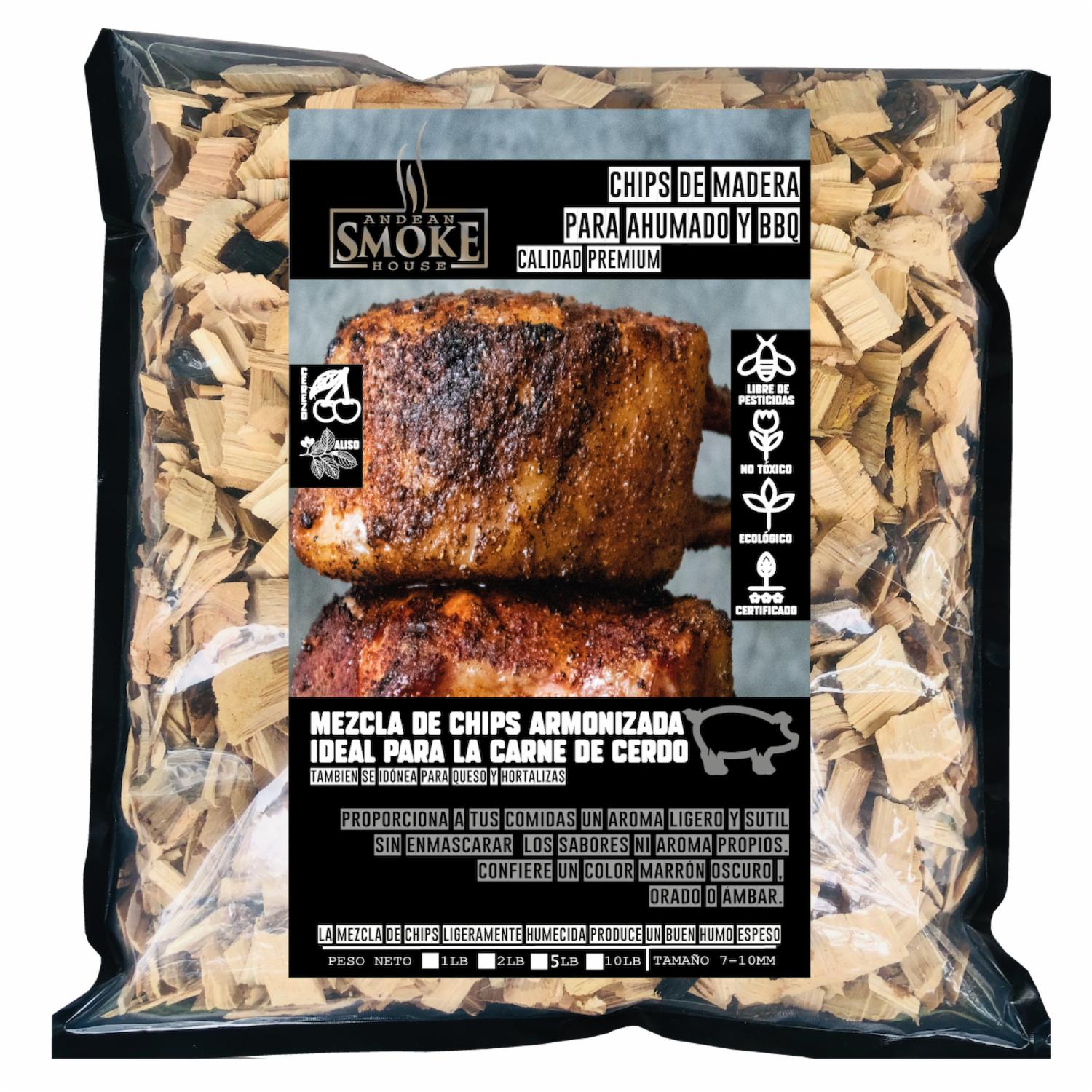 Chips De Madera Para Cerdo BBQ Ahumados ANDEAN SMOKE HOUSE 454 G