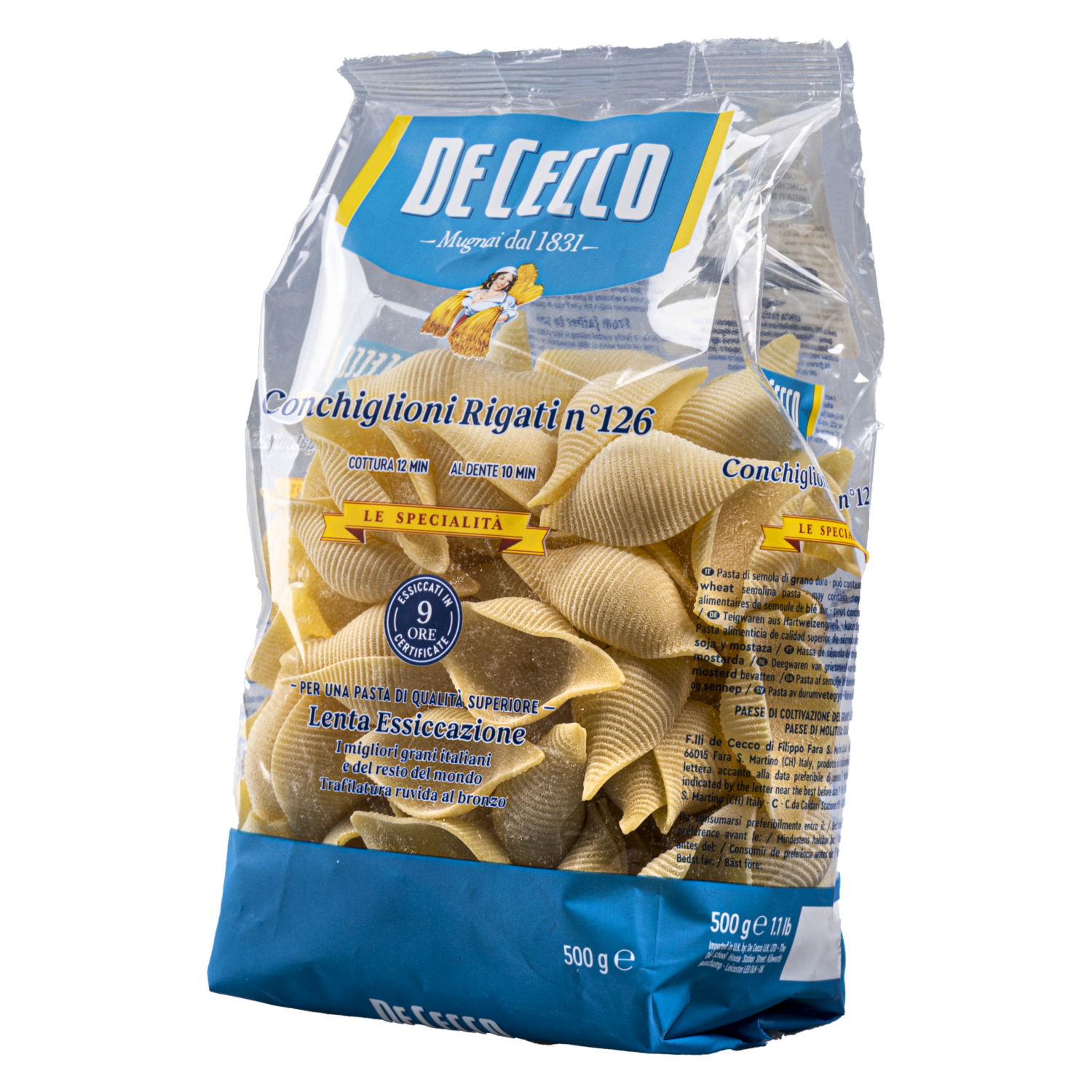 Pasta De Trigo Duro Conchiglioni Rigati DE CECCO 500 G