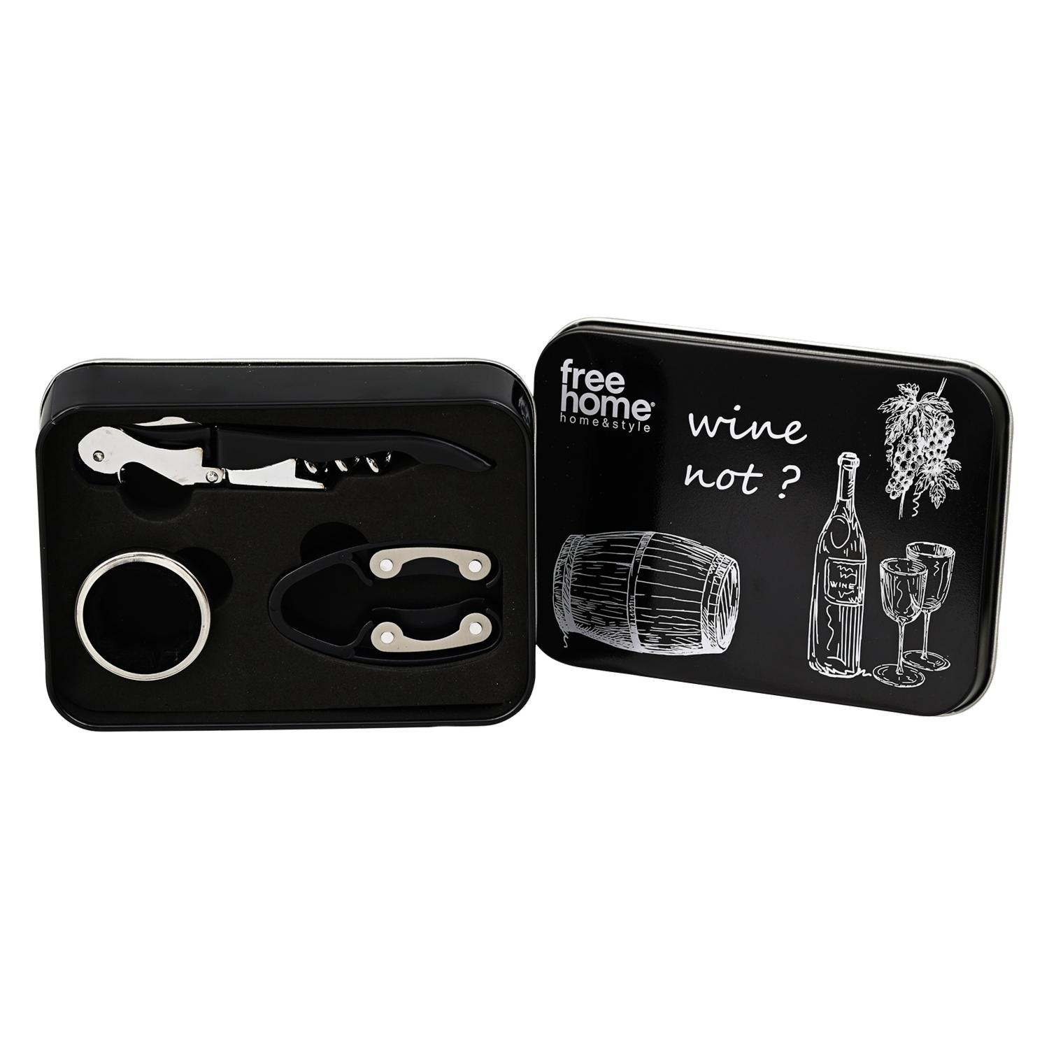 Set Para Vino Caja Metálica FREE HOME x 3 Piezas