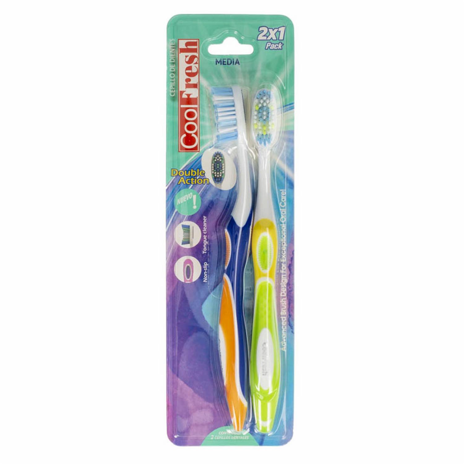 Cepillo Dental Doble Acción Cerdas Suaves COOLFRESH Pack X2 U