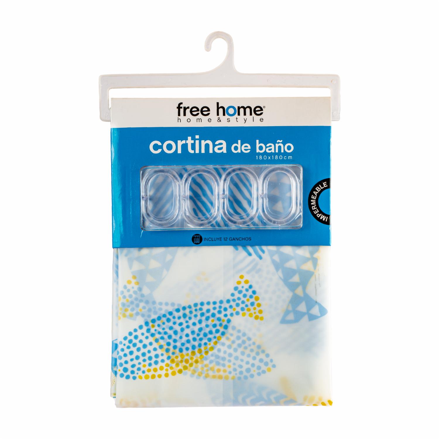 Cortina De Baño Peva Pescados Azul Con Beige FREE HOME 180 X 180 Cm