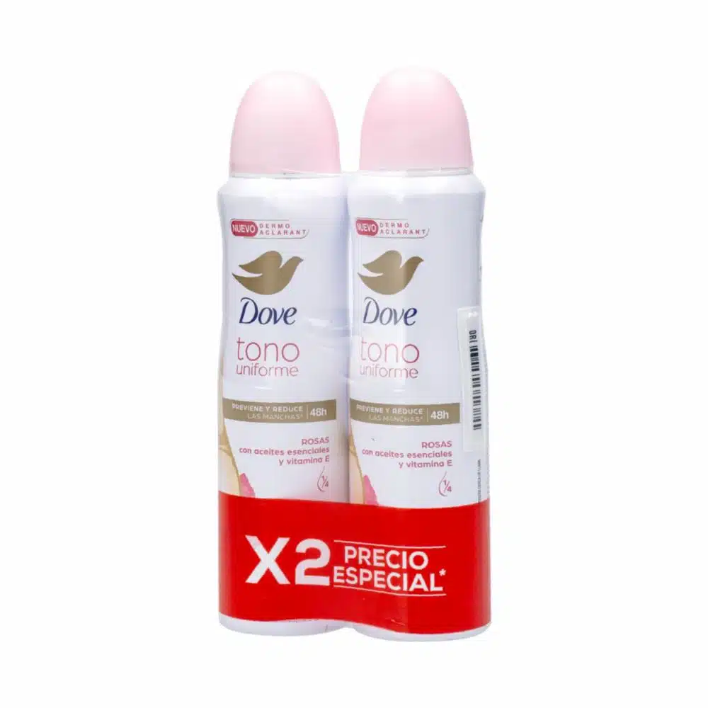 Desodorante En Aerosol Para Dama Fragancia Rosas Tono Uniforme DOVE 2 x 150 Ml