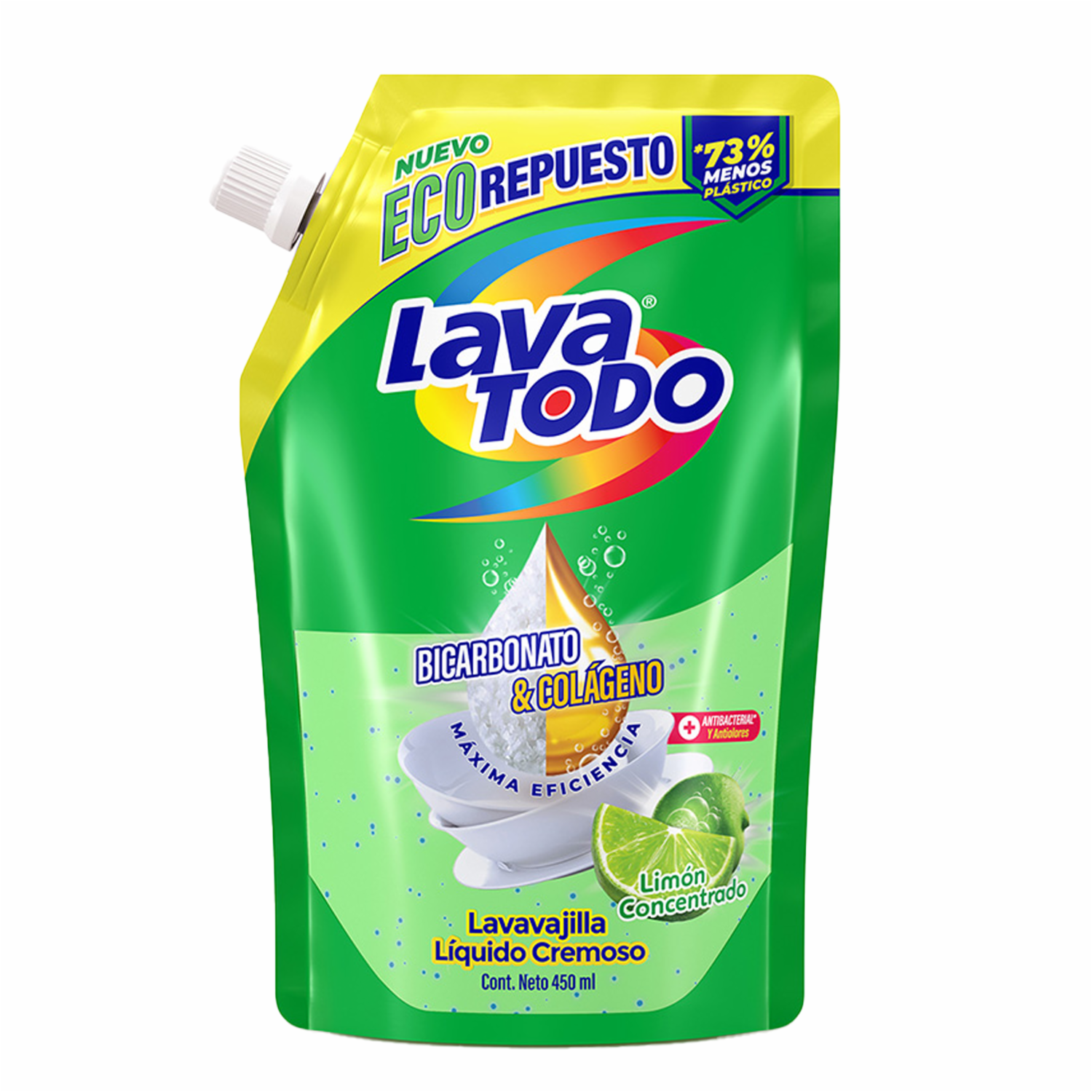 Lavavajilla Líquido Doy pack Limón LAVATODO 450 Ml