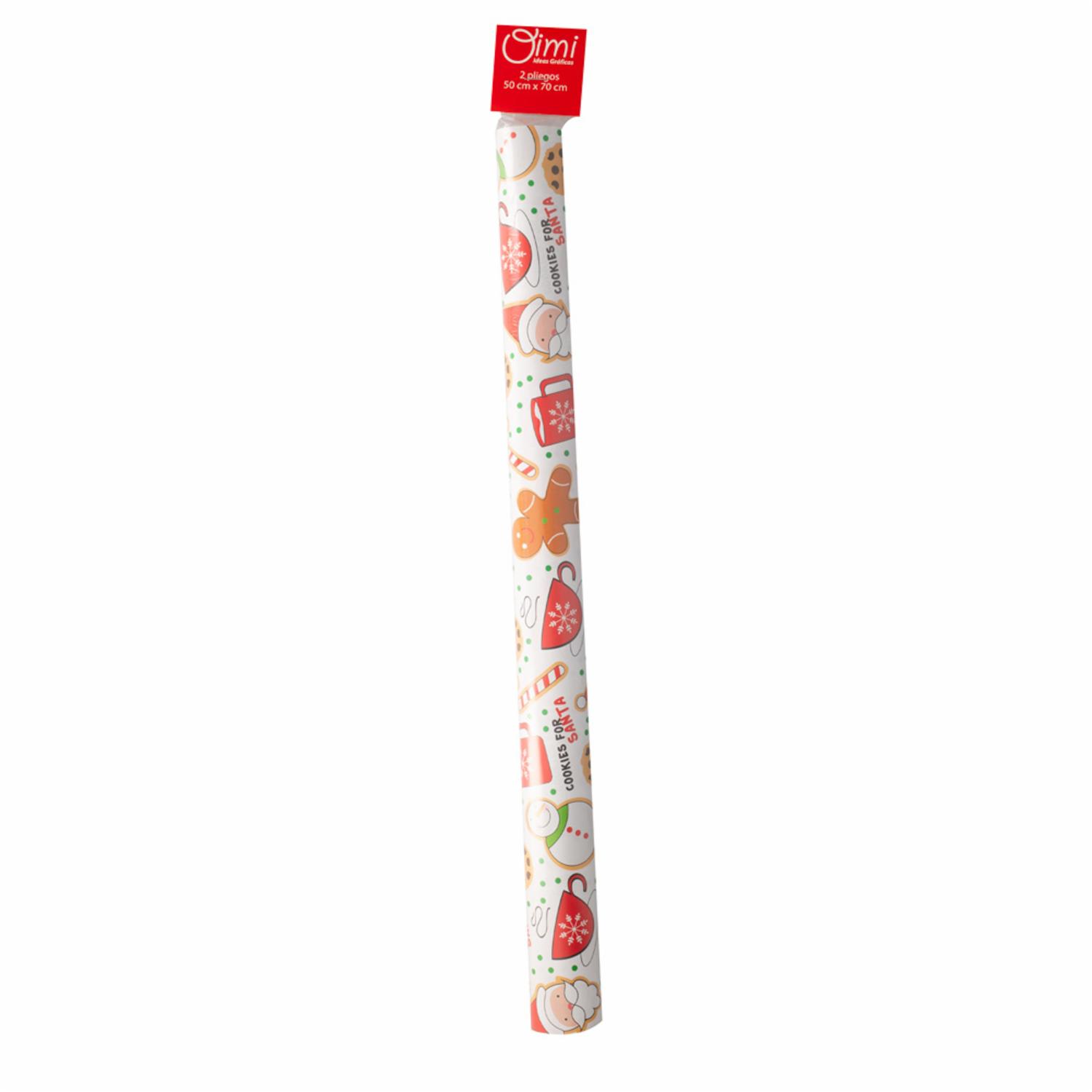 Papel De Regalo Cookies For Santa Pliego Tubo 2 U OIMI 50X70Cm