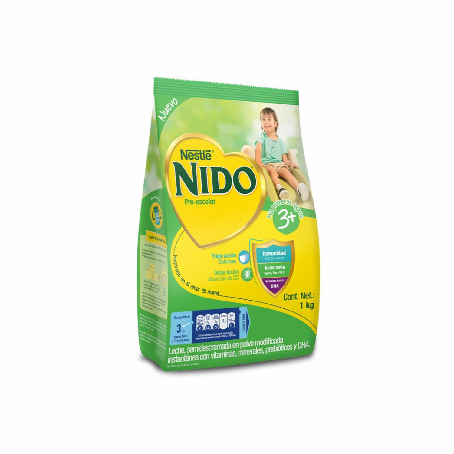 Leche En Polvo Semidescremada Con Prebióticos, Minerales, Vitamina Y DHA 3+ NIDO 1000 G
