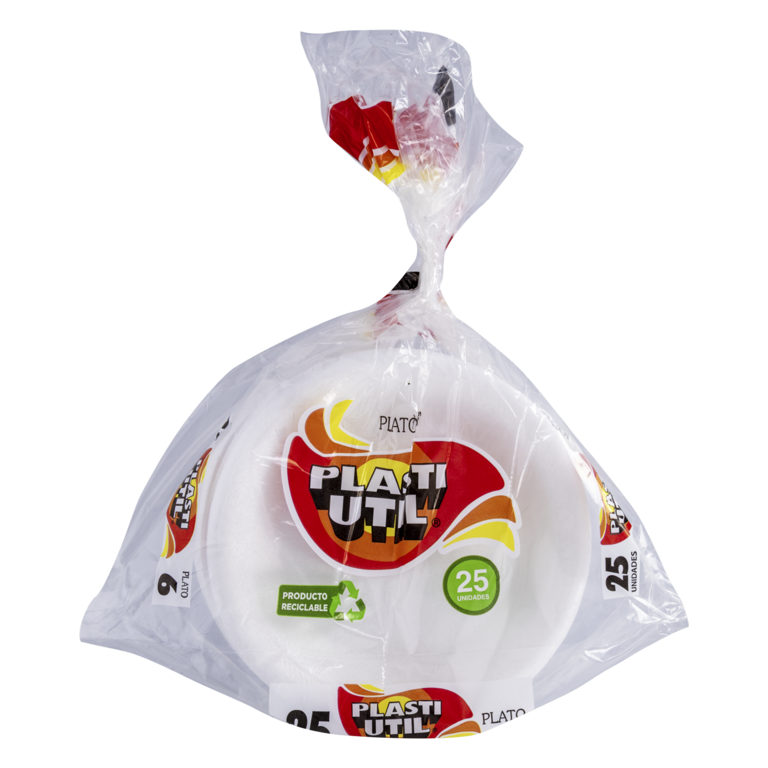 Plato Plato 6 Blanco/Amarillo PLASTIUTIL 25 Uds