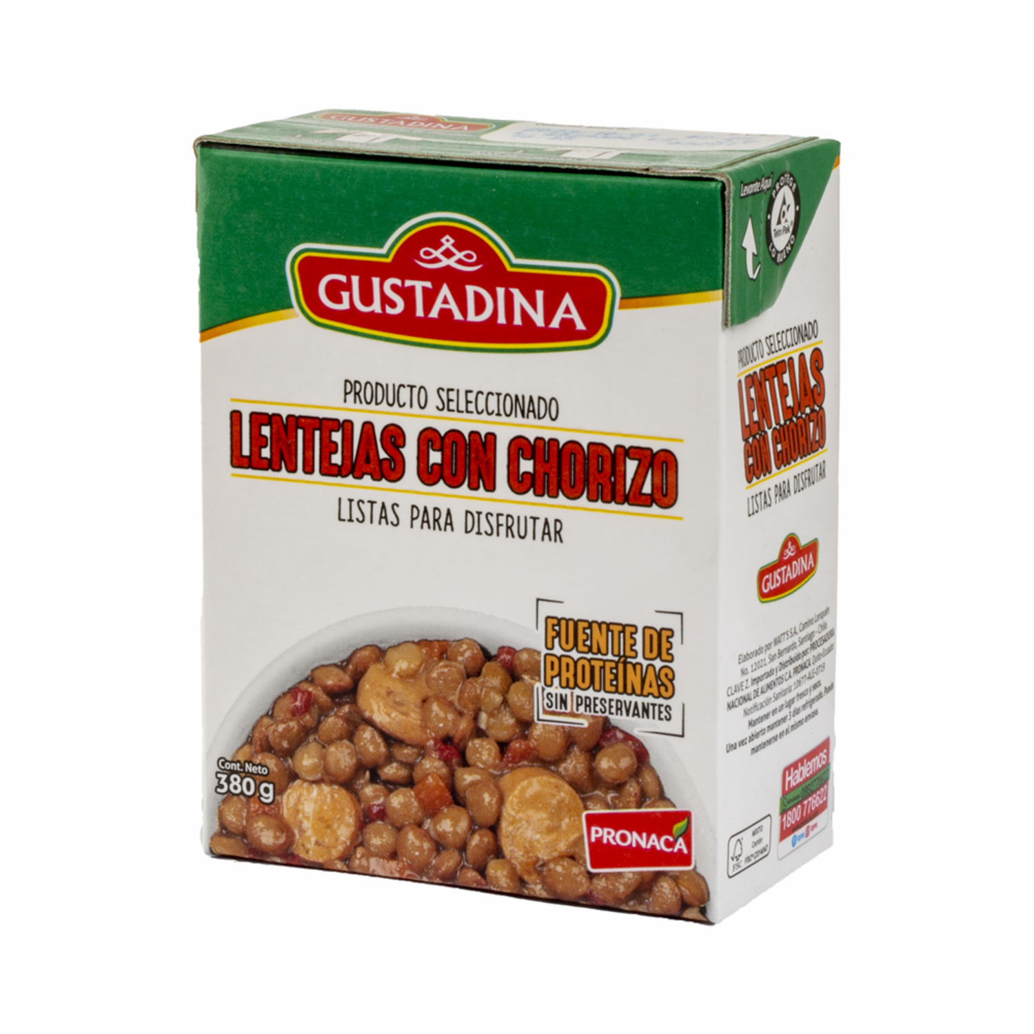 Lenteja Con Chorizo Listo Para Comer En Tetrapack GUSTADINA 380 G