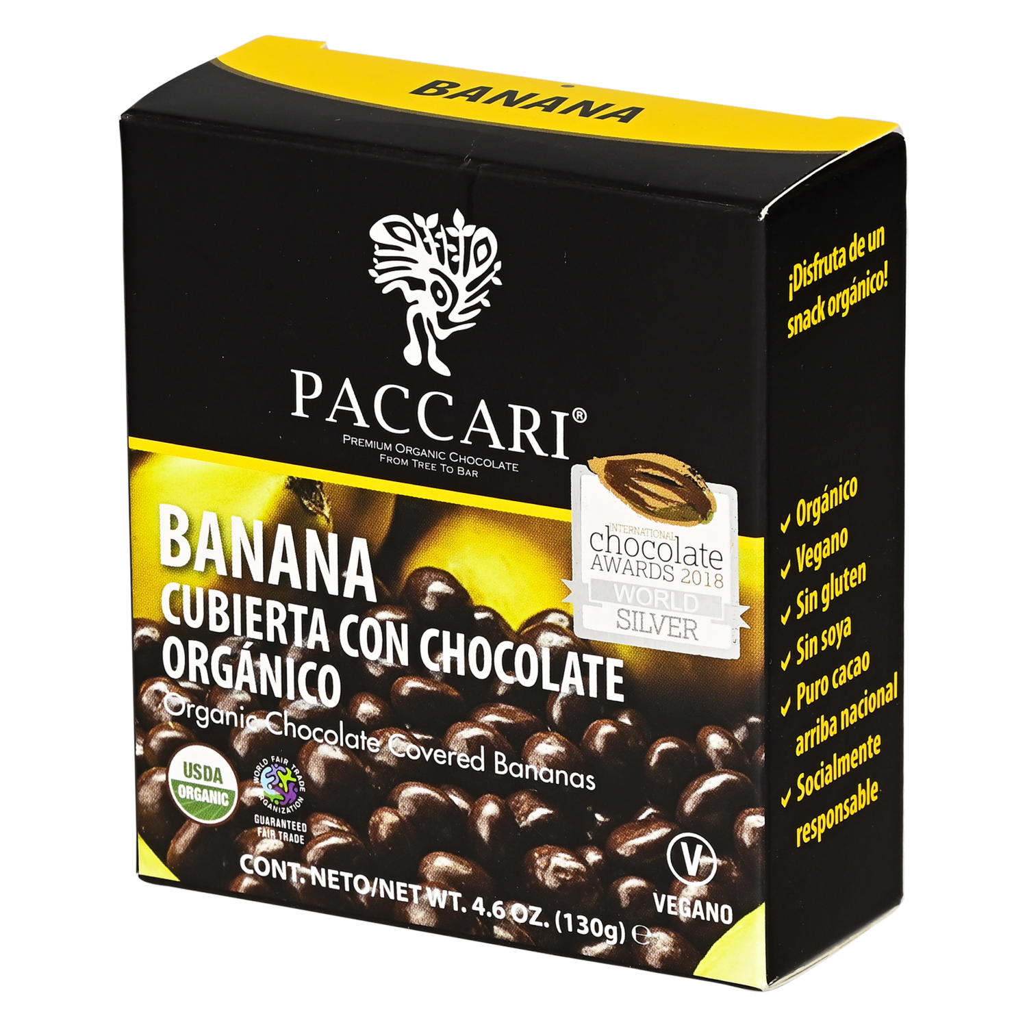Bananas Cubiertas De Chocolate Orgánico PACCARI 130 g