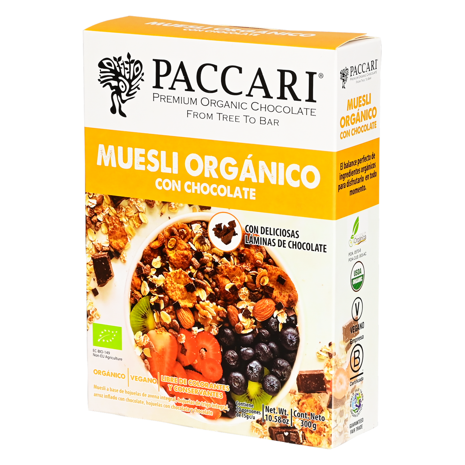 Muesli Orgánico Con Chocolate Sin Leche PACCARI 300 G
