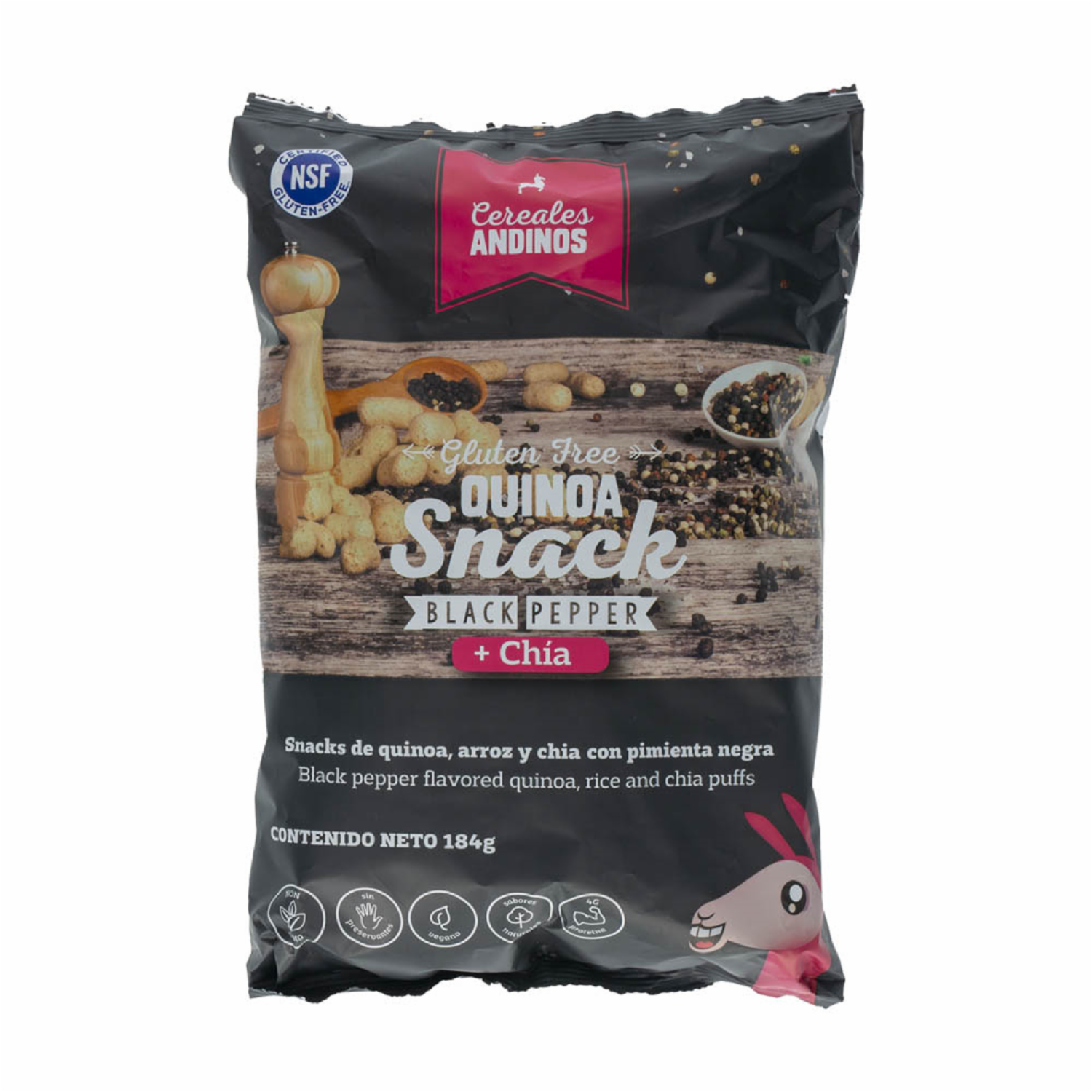 Quinoa Snack Pimienta Negra Con Arroz + Chía Libre De Gluten CEREALES ANDINOS 184 G