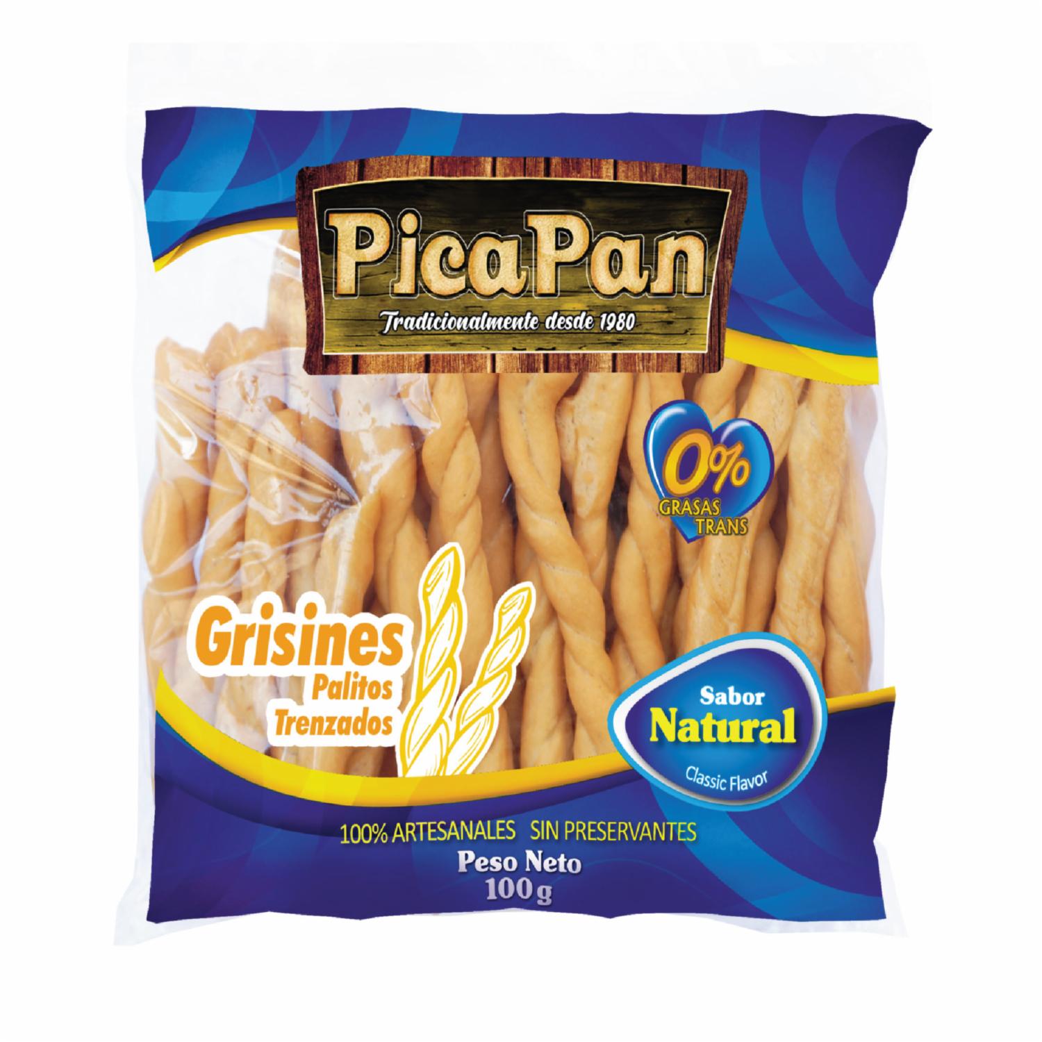 Grisines Palitos Trenzados Sabor Natural Artesanales 0% Grasas Trans PICA PAN 100 G